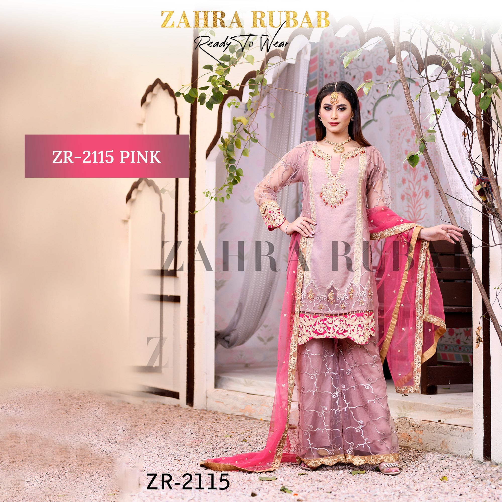 ZR-2115 Coffee, Pink, Pista Zahra Rubab Sale