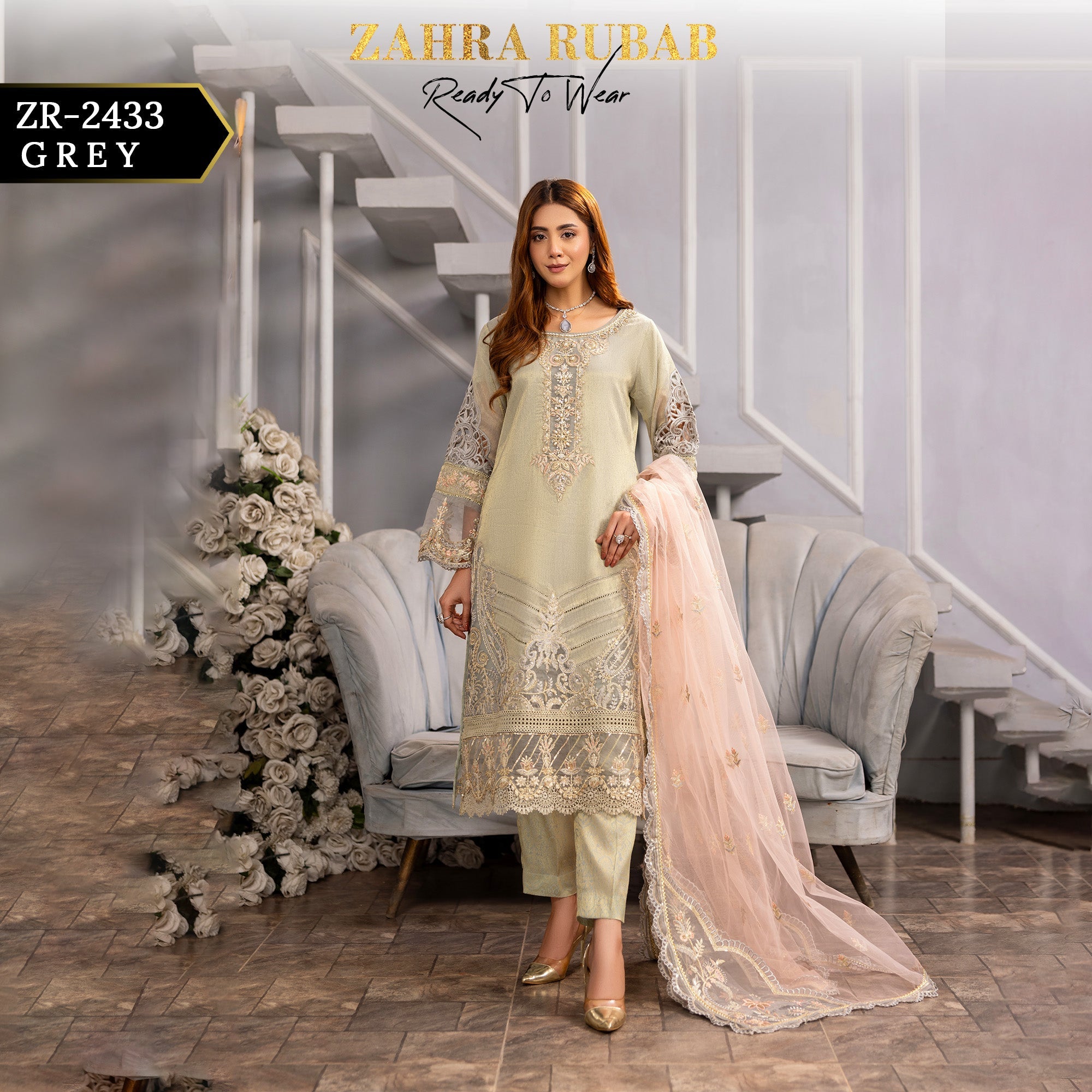 ZR - 2433 Grey Zahra Rubab Gul Mohar