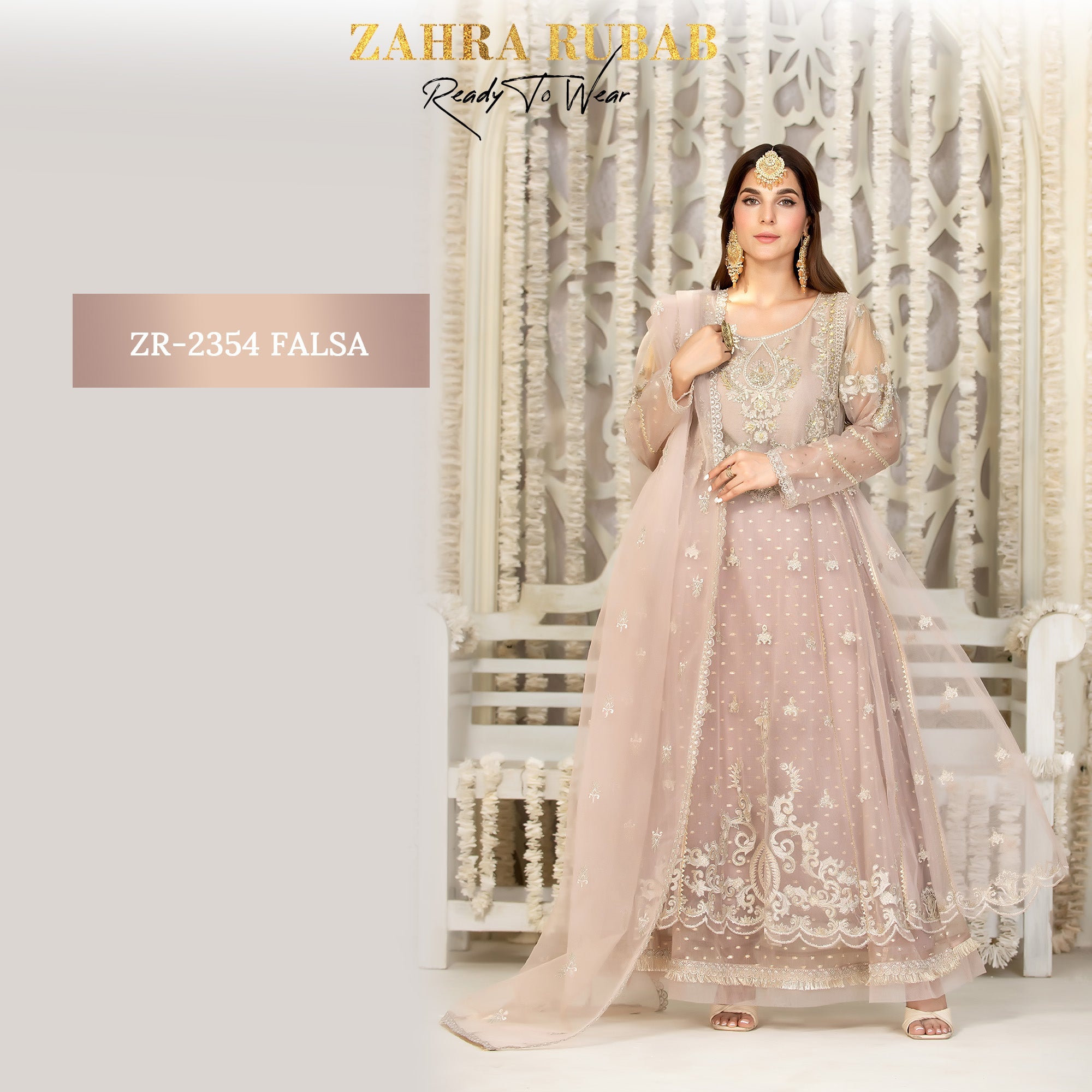 ZR-2354 Falsa, Feroza, Grey & White Maxi Dress Zahra Rubab fresh