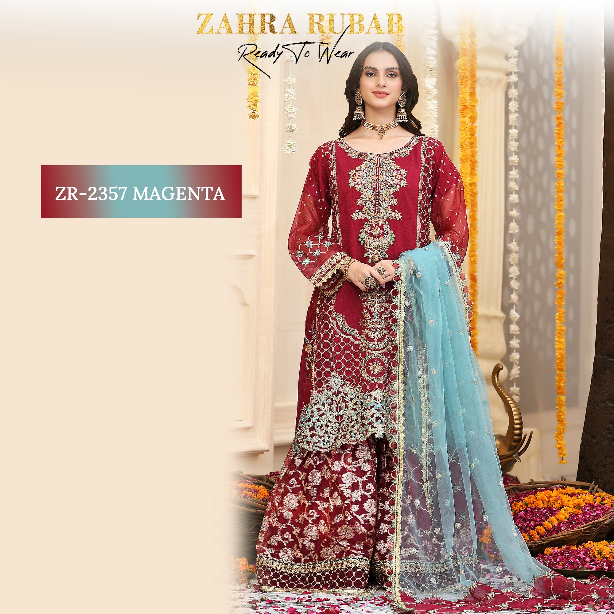 ZR-2357 Magenta & Aqua Dress Zahra Rubab fresh