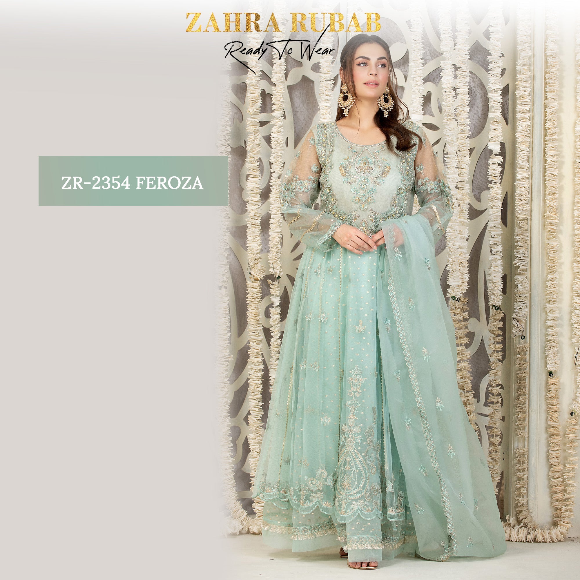 ZR-2354 Falsa, Feroza, Grey & White Maxi Dress Zahra Rubab fresh