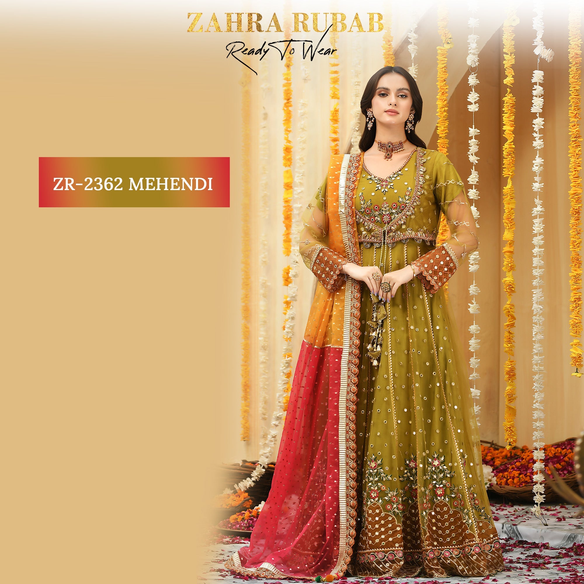 ZR-2362 Aqua, Mehndi Maxi Dress Zahra Rubab fresh