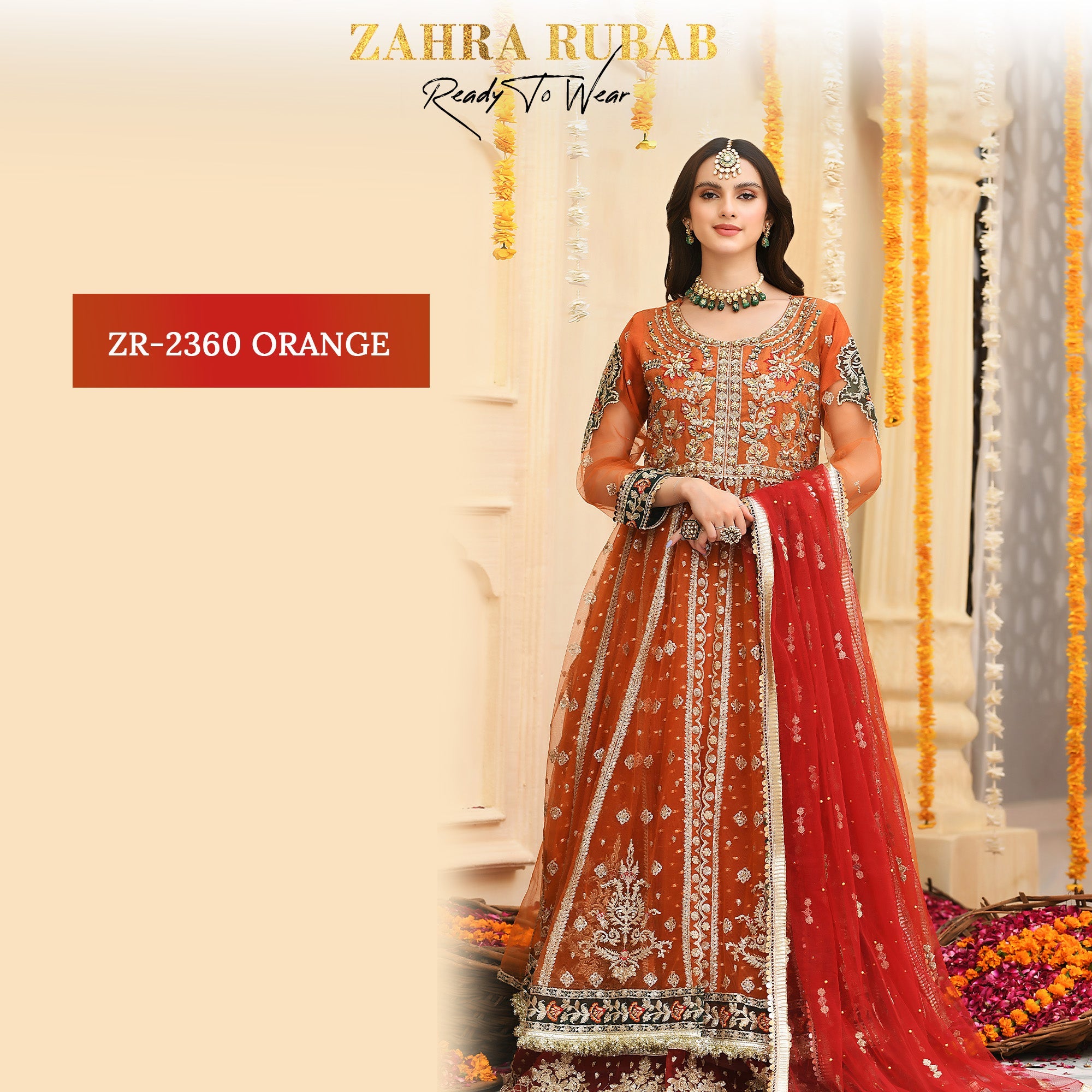 ZR-2360 Orange Maxi Dress Zahra Rubab fresh