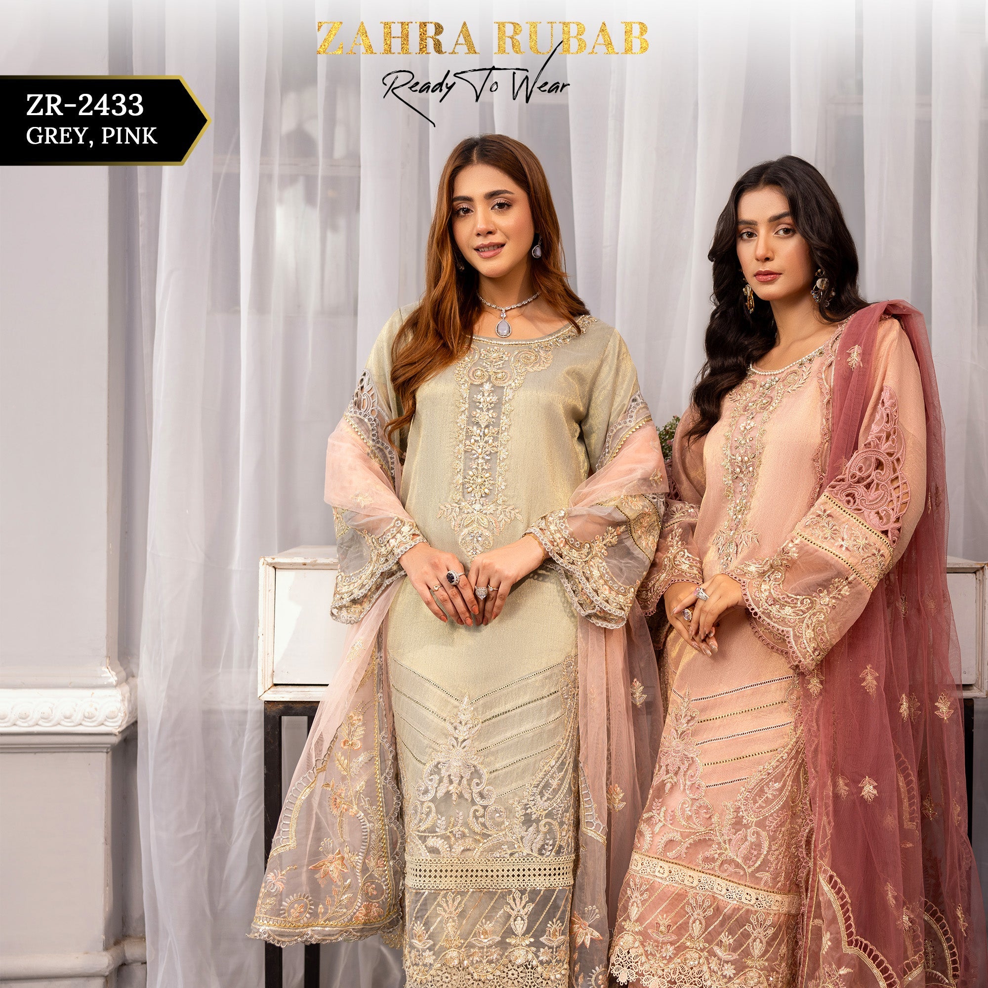 ZR - 2433 Grey Zahra Rubab Gul Mohar