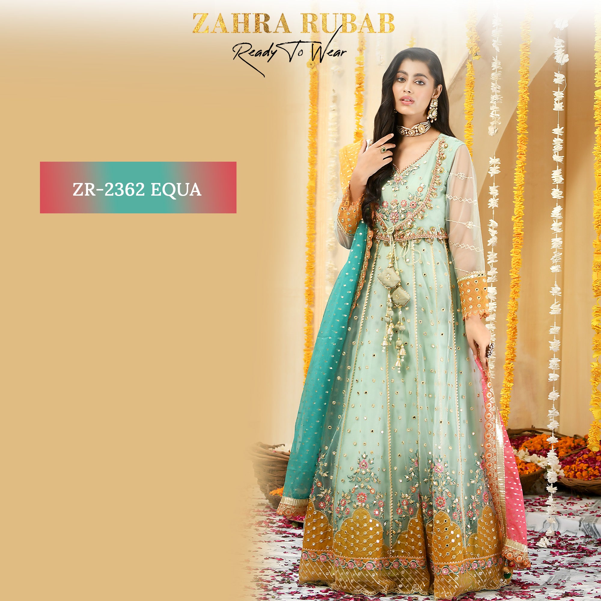 ZR 2362 Aqua Mehndi Maxi Dress Zahra Rubab