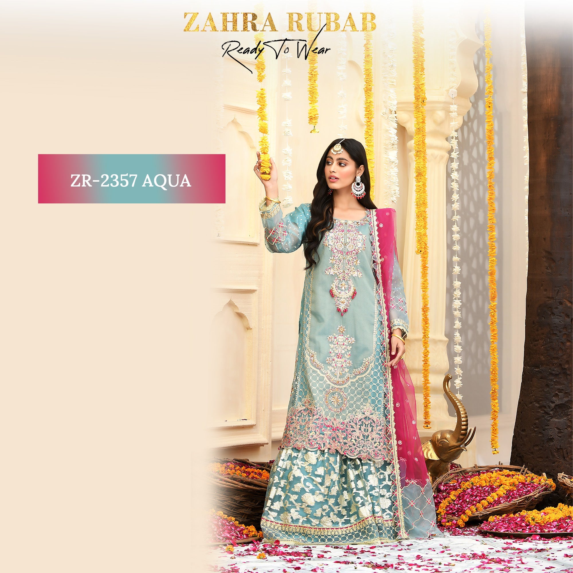 ZR-2357 Magenta & Aqua Dress Zahra Rubab fresh