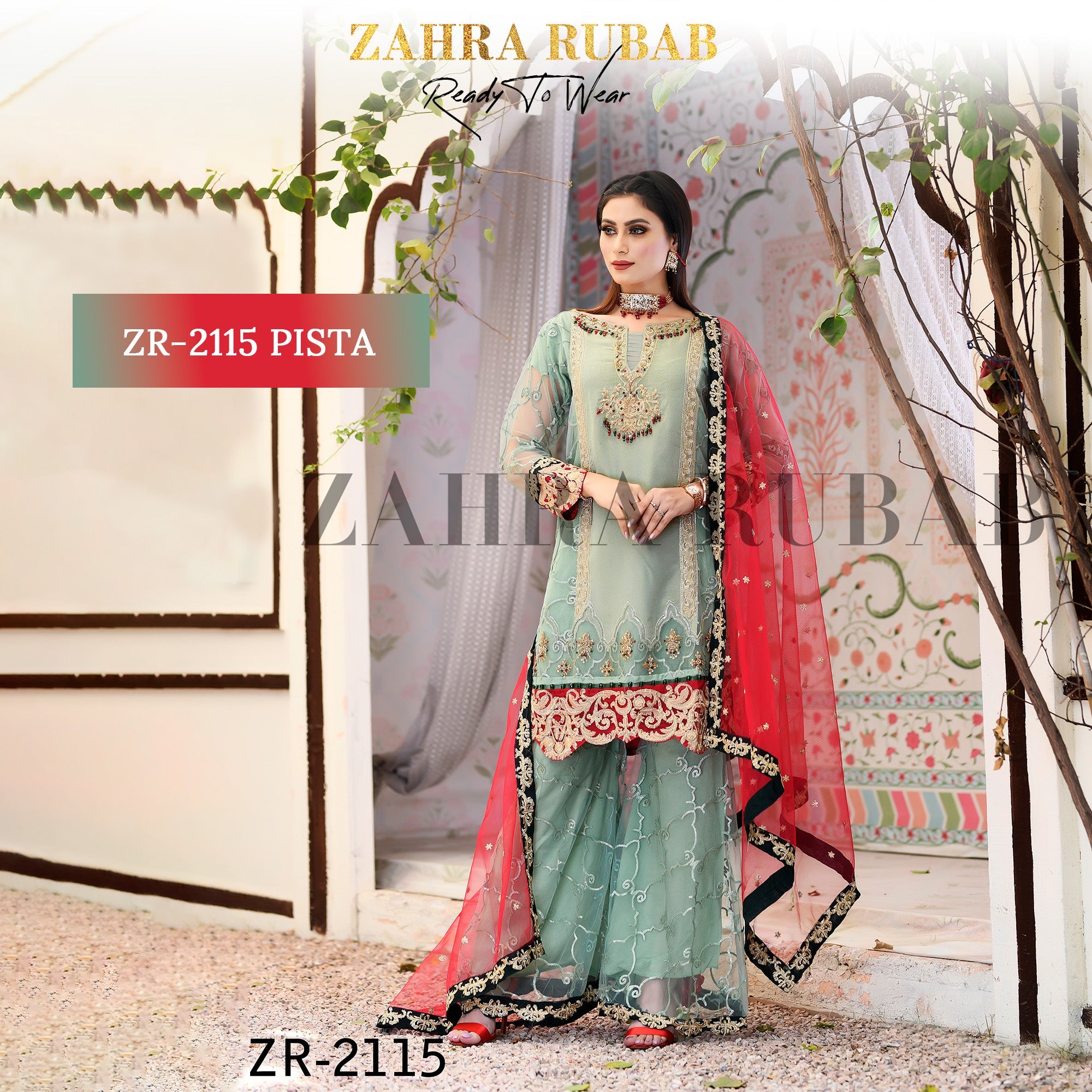 ZR-2115 Coffee, Pink, Pista Zahra Rubab Sale