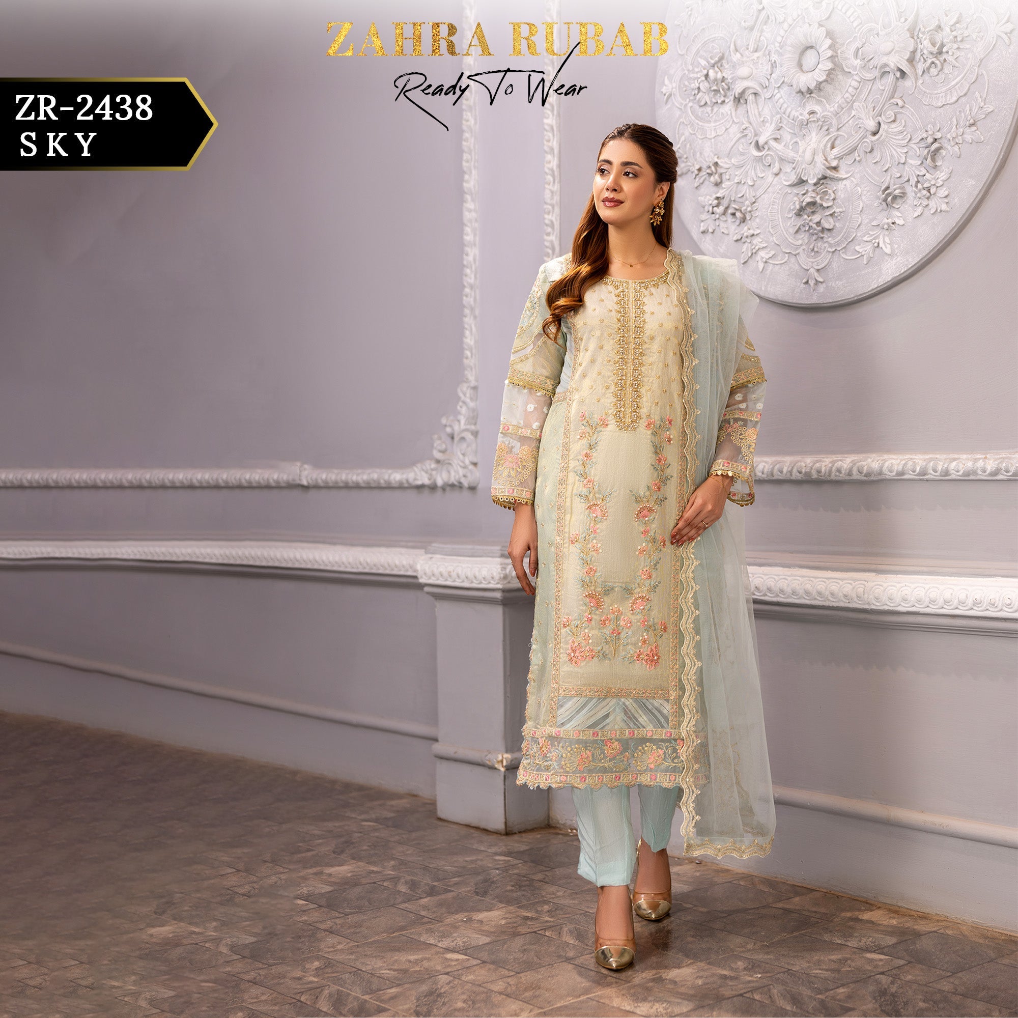 ZR - 2438 Pink, Sky Zahra Rubab Gul Mohar