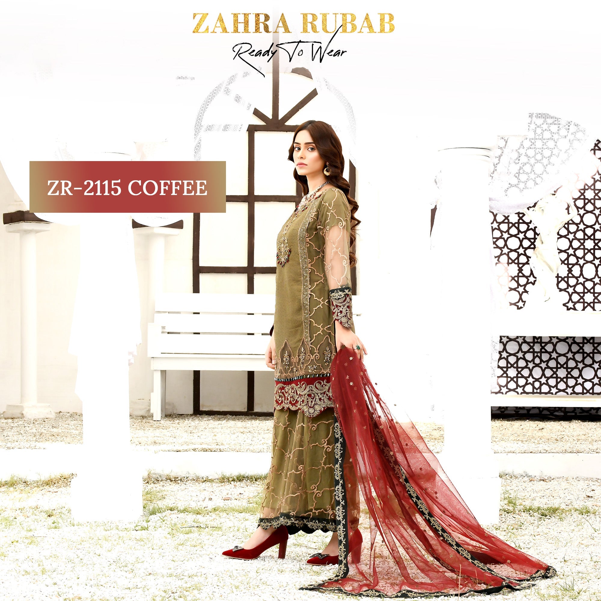 ZR-2115 Coffee, Pink, Pista Zahra Rubab Sale