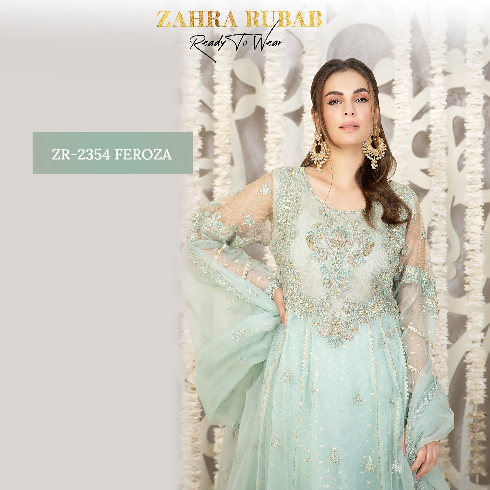 ZR-2354 Falsa, Feroza, Grey & White Maxi Dress Zahra Rubab fresh