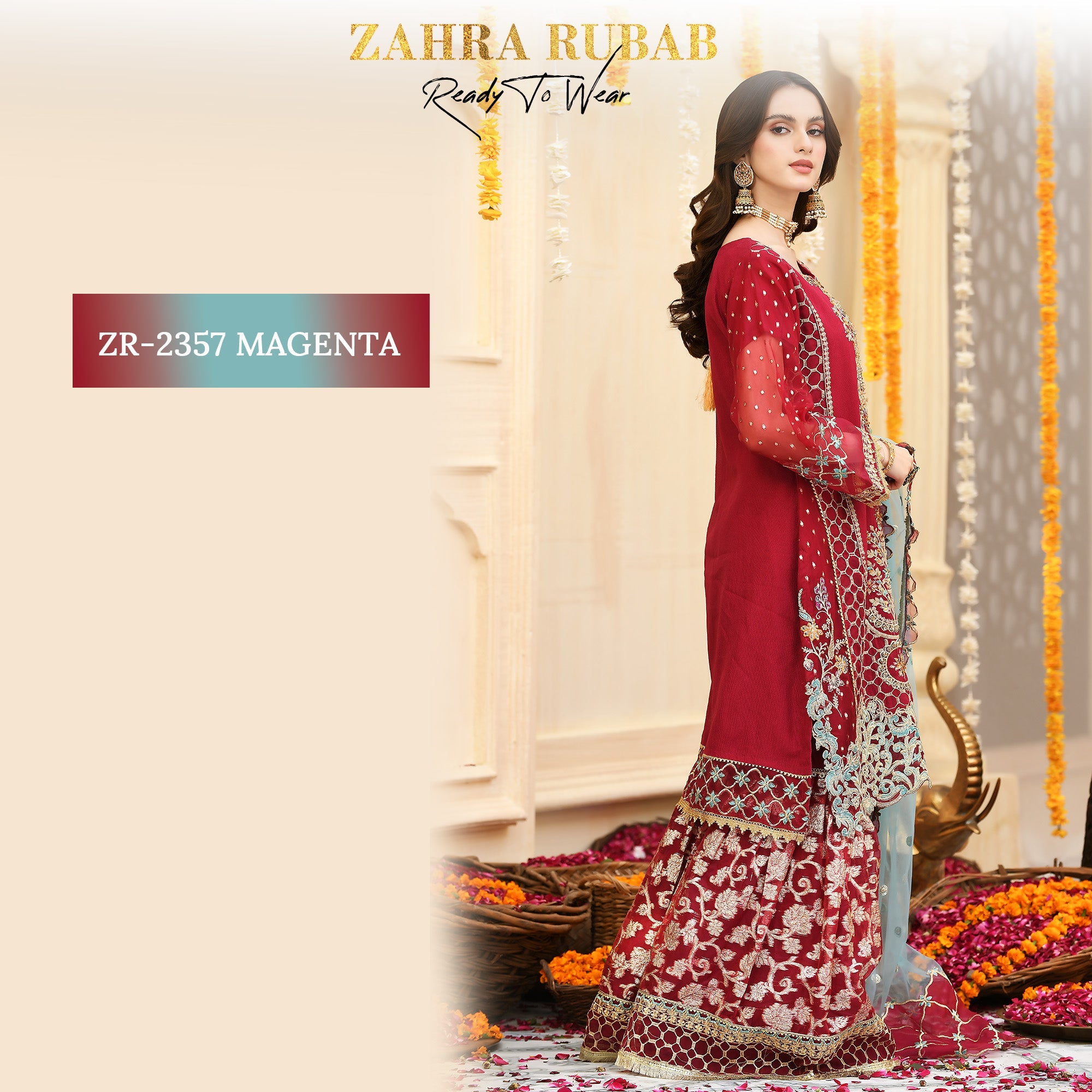 ZR-2357 Magenta & Aqua Dress Zahra Rubab fresh