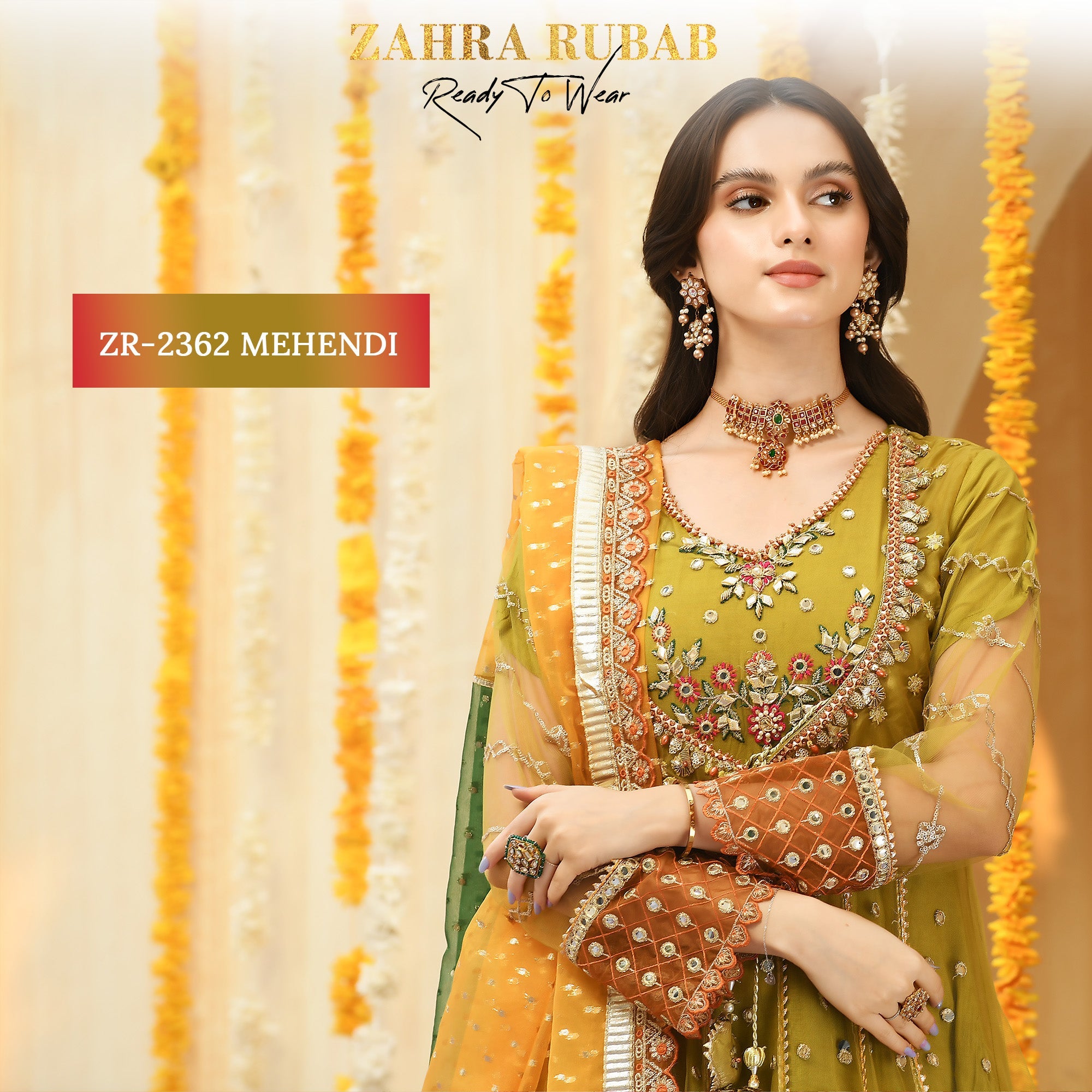 ZR-2362 Aqua, Mehndi Maxi Dress Zahra Rubab fresh