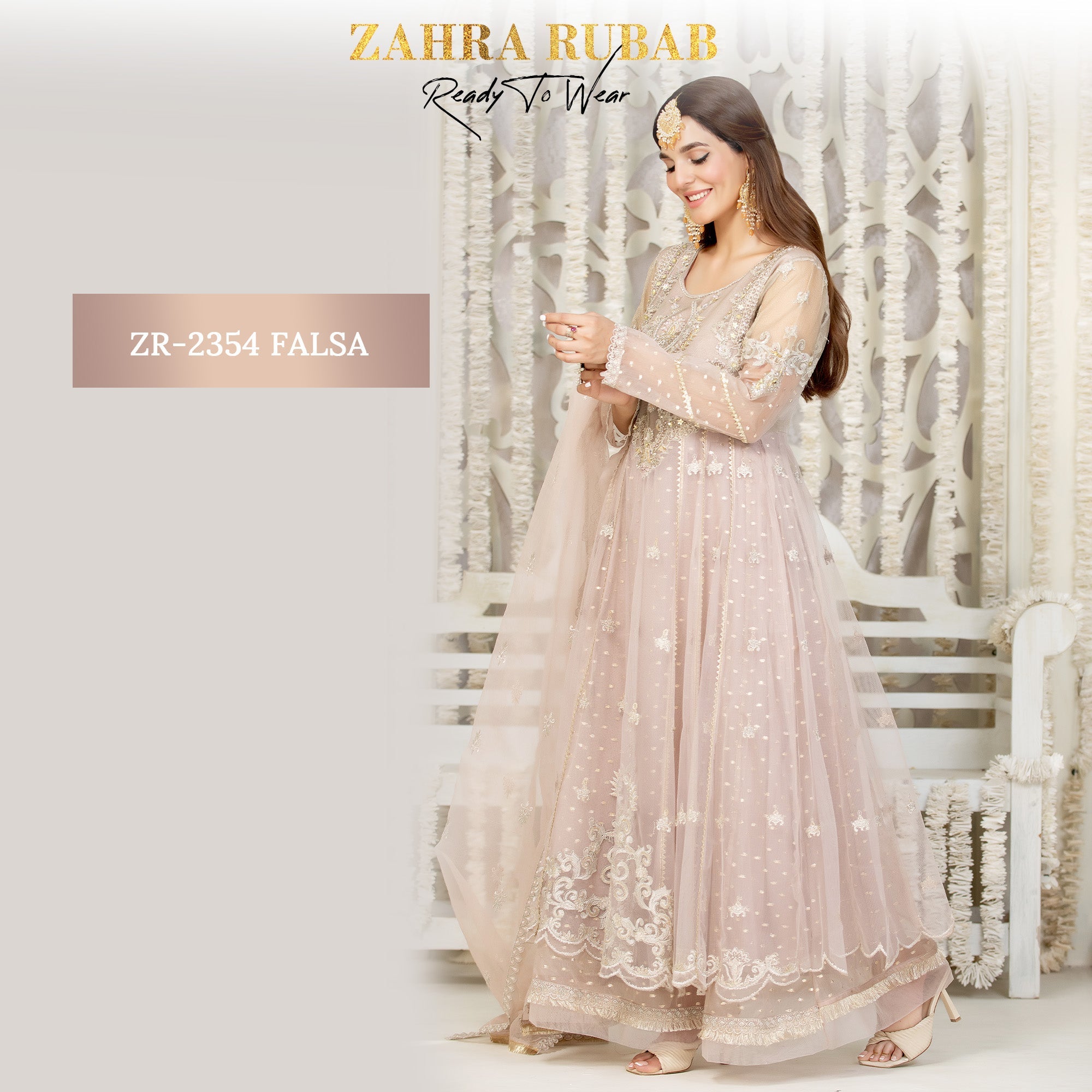 ZR-2354 Falsa, Feroza, Grey & White Maxi Dress Zahra Rubab fresh