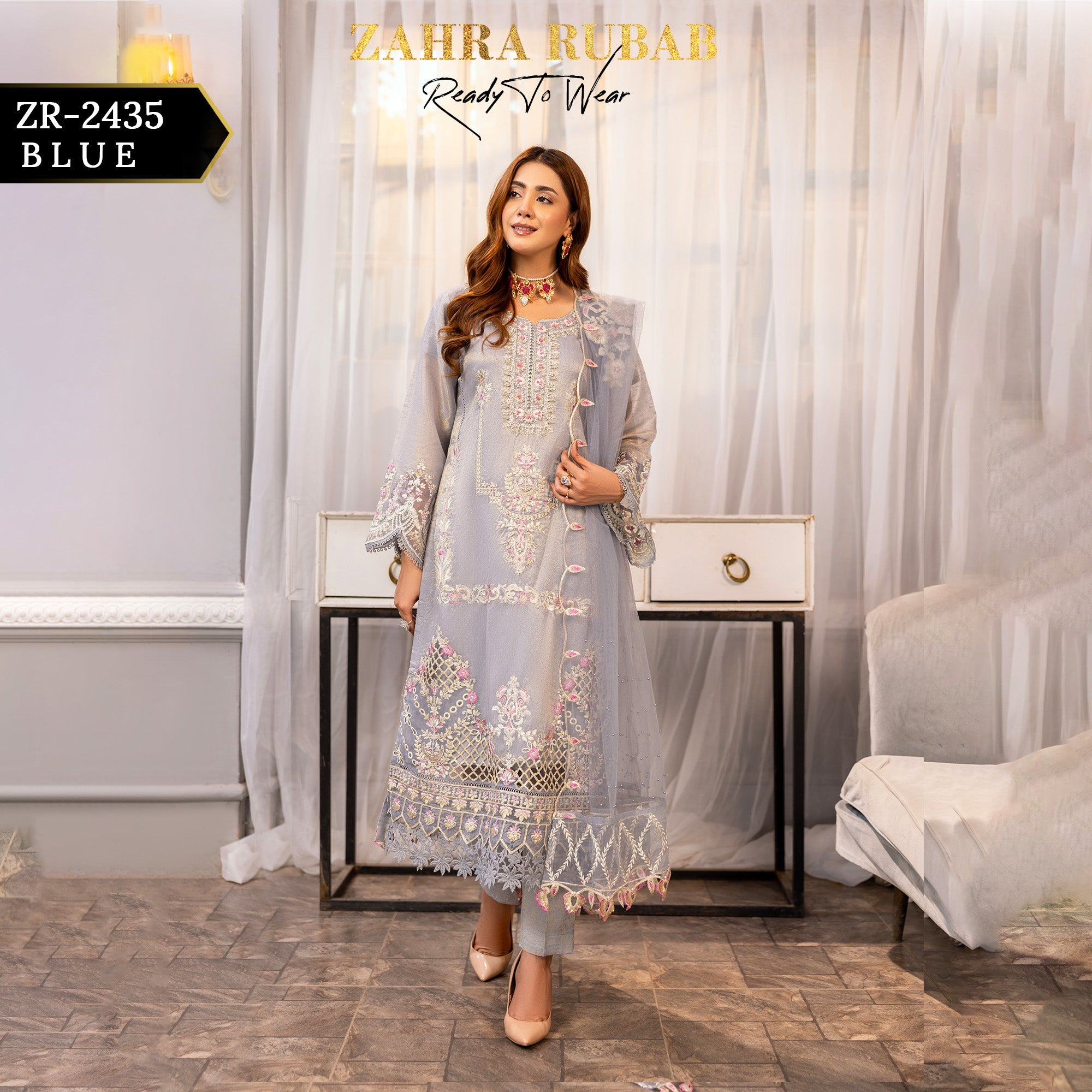 ZR - 2435 Blue Zahra Rubab Gul Mohar