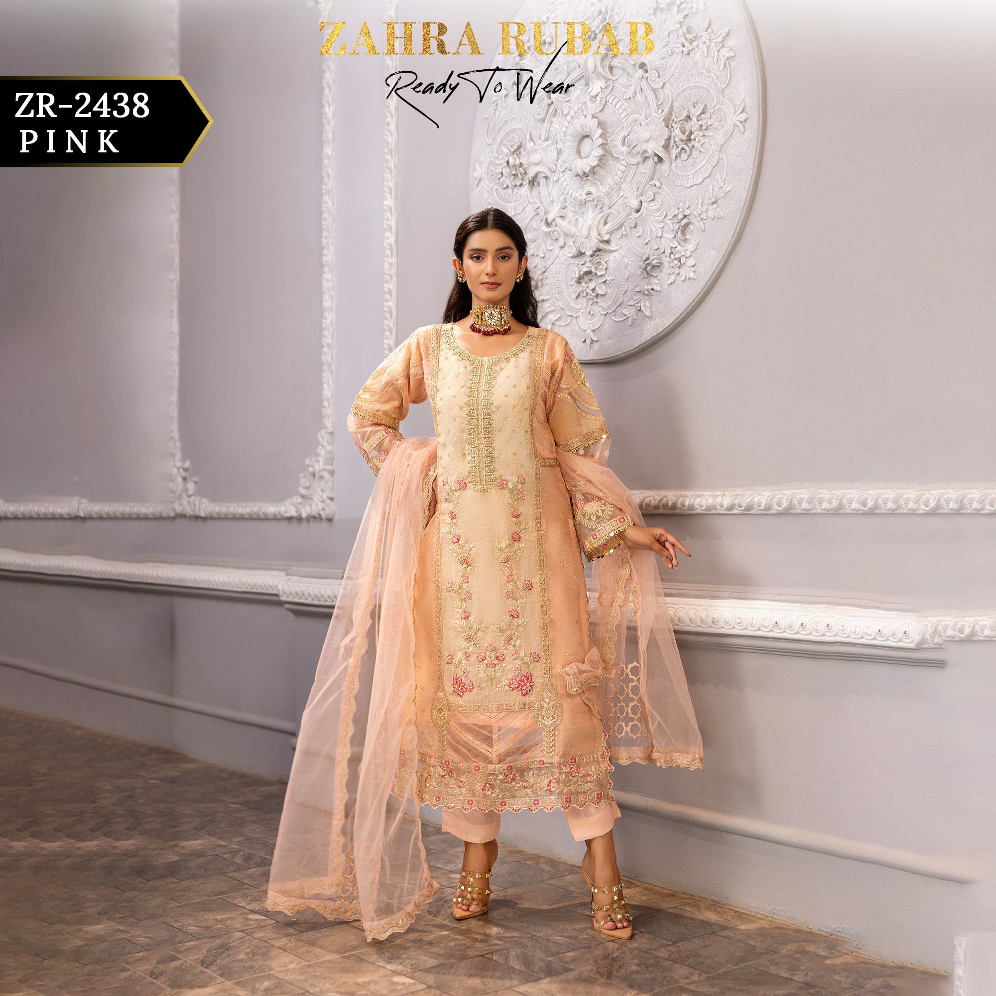 ZR - 2438 Pink, Sky Zahra Rubab Gul Mohar