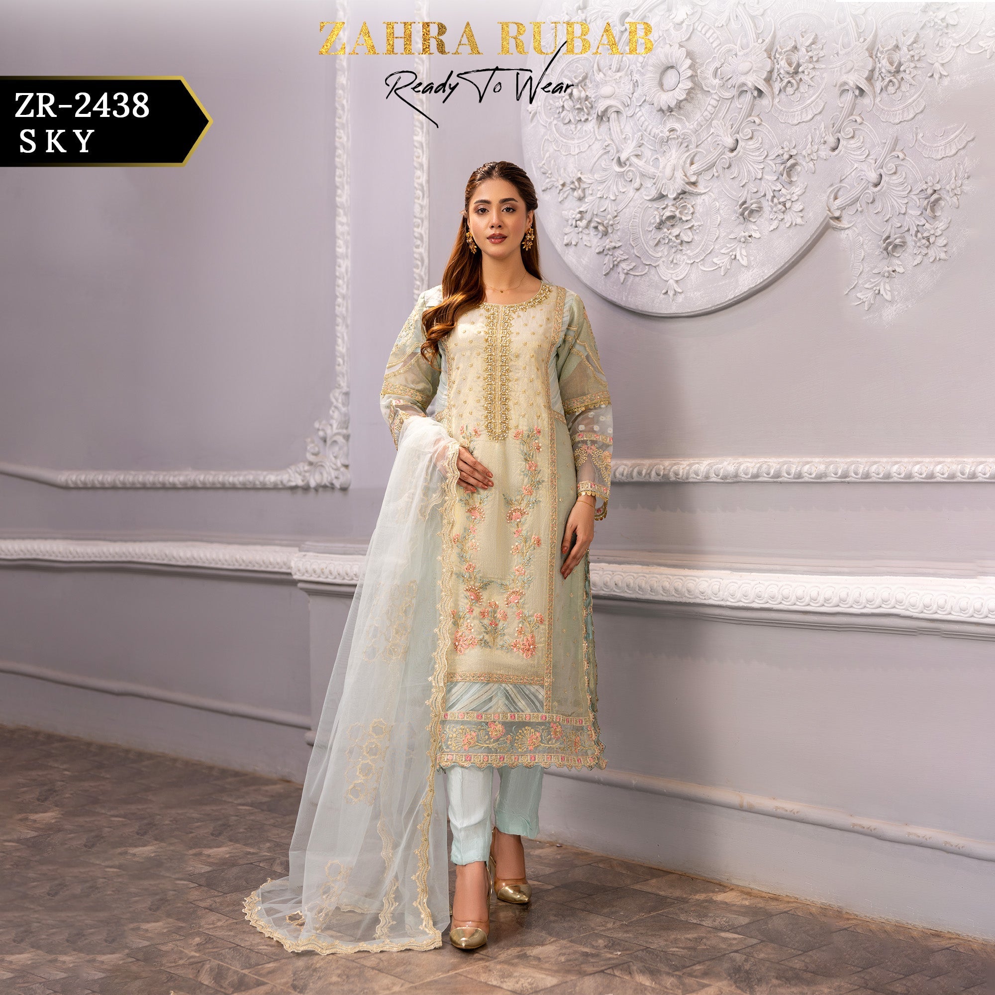 ZR - 2438 Pink, Sky Zahra Rubab Gul Mohar