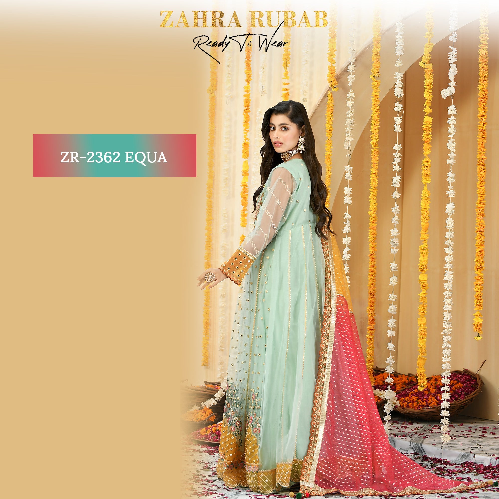ZR-2362 Aqua, Mehndi Maxi Dress Zahra Rubab fresh