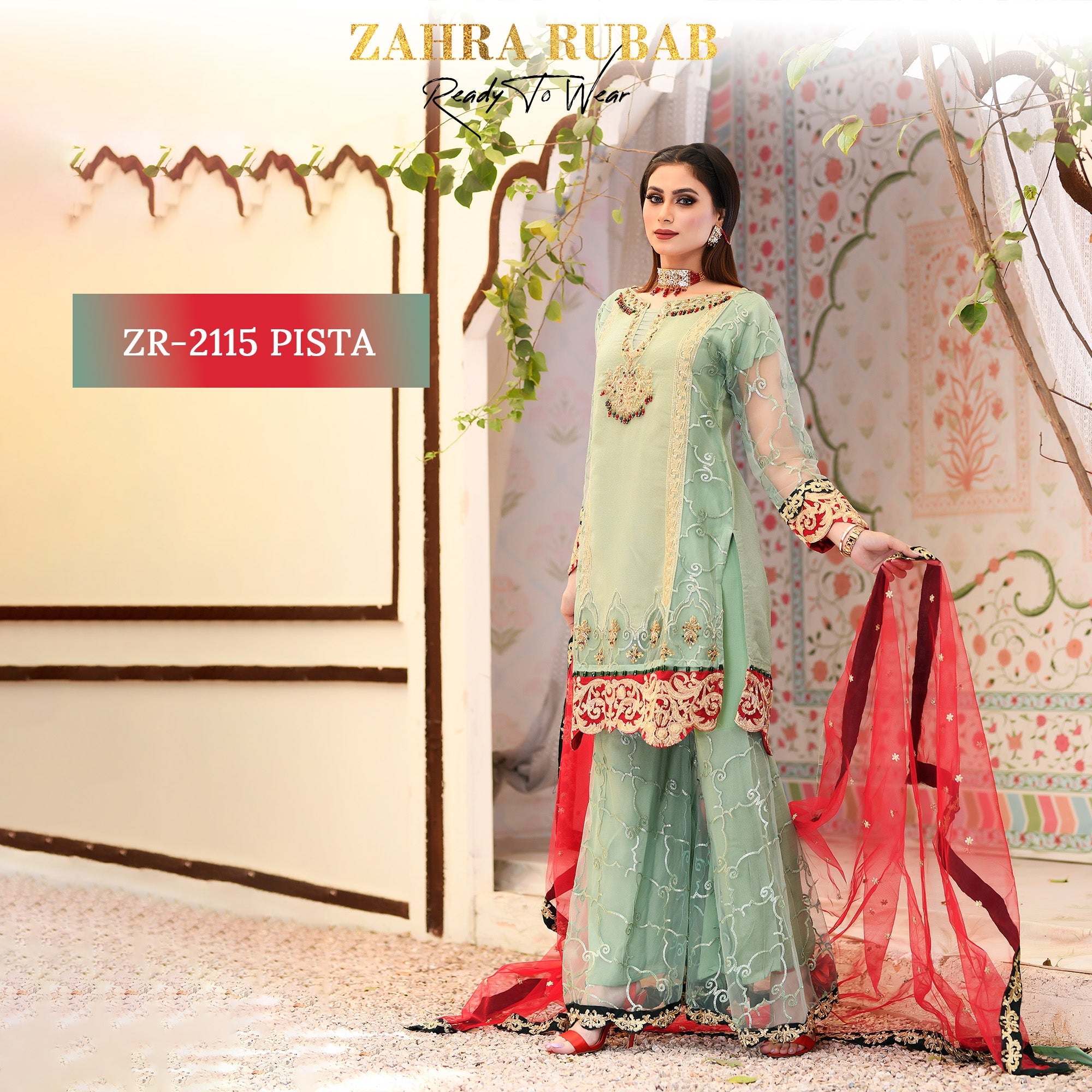 ZR-2115 Coffee, Pink, Pista Zahra Rubab Sale