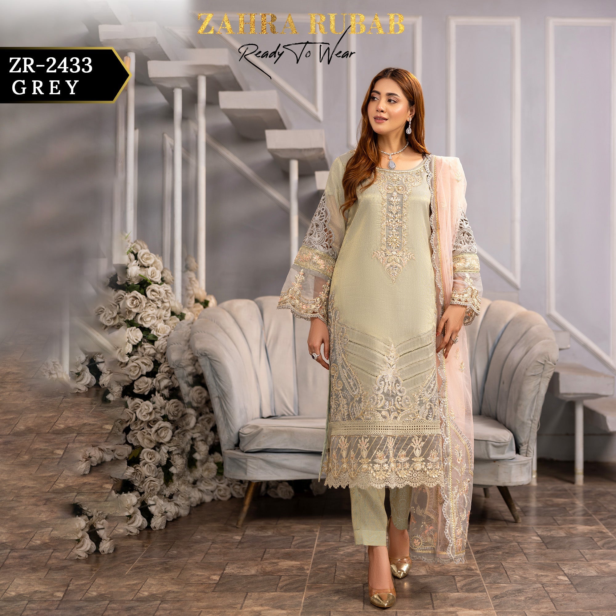 ZR - 2433 Grey Zahra Rubab Gul Mohar