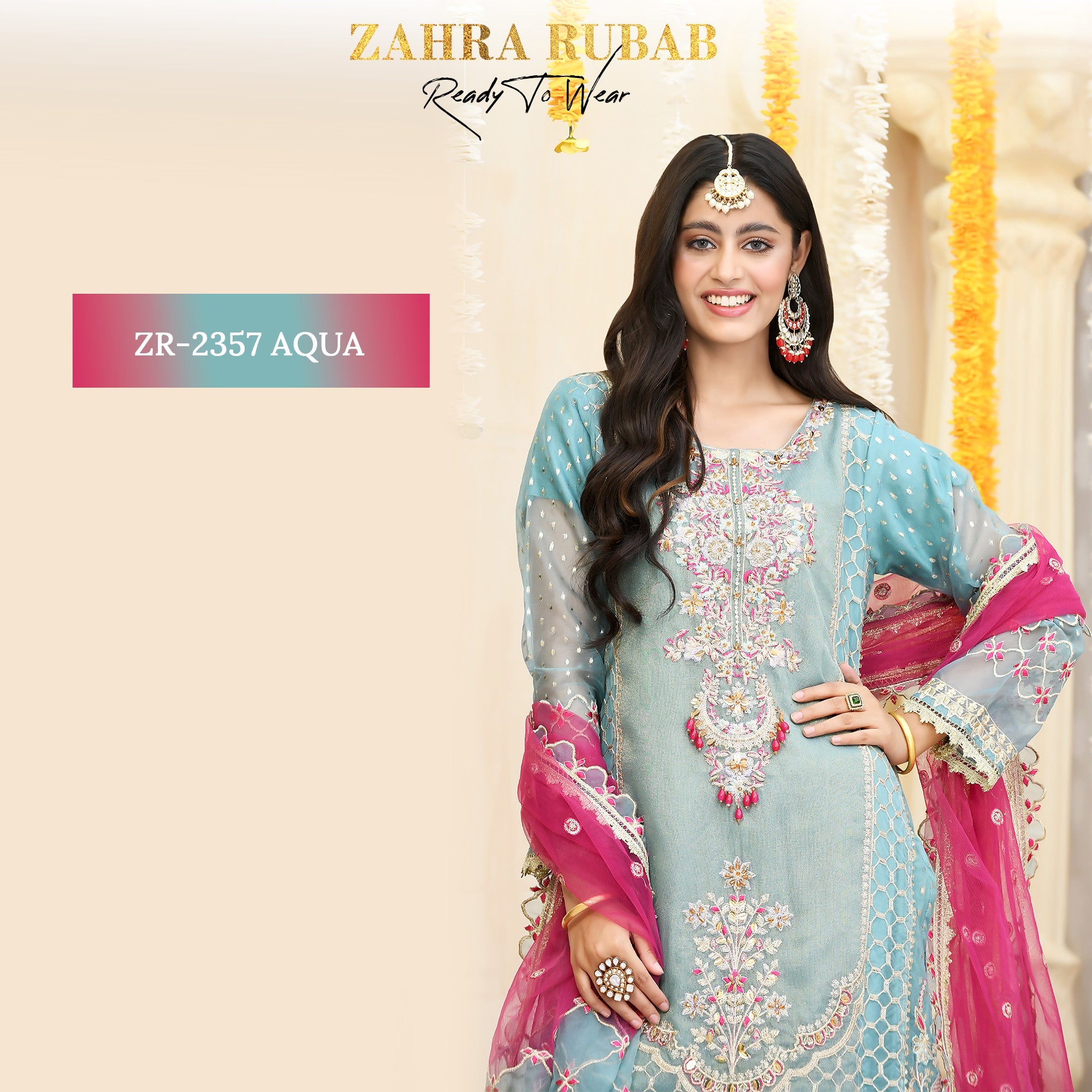 ZR-2357 Magenta & Aqua Dress Zahra Rubab fresh