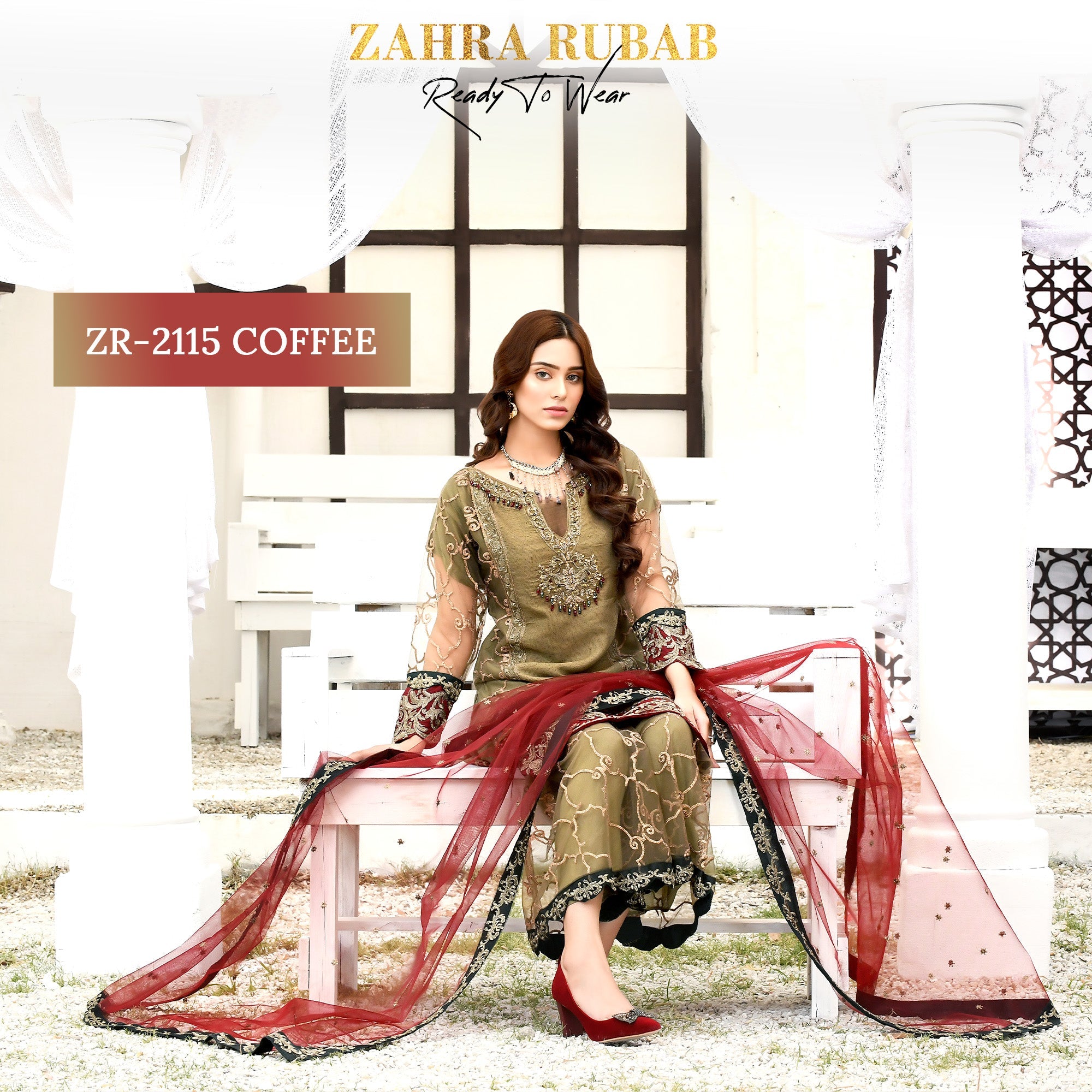 ZR-2115 Coffee, Pink, Pista Zahra Rubab Sale