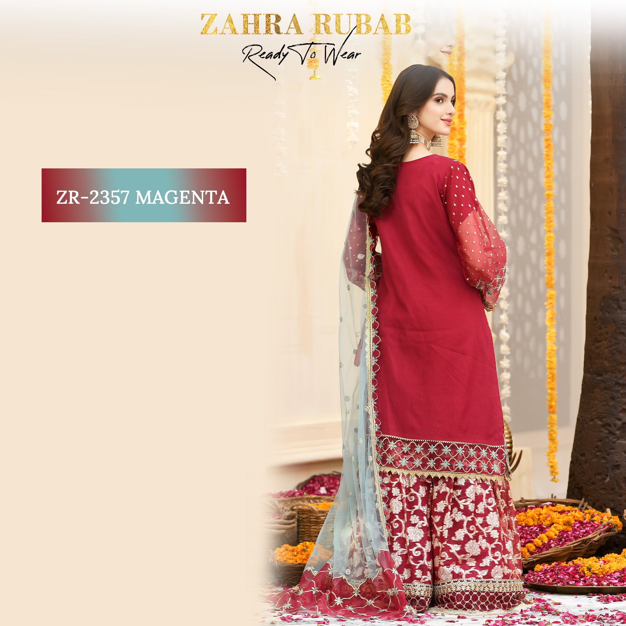 ZR-2357 Magenta & Aqua Dress Zahra Rubab fresh