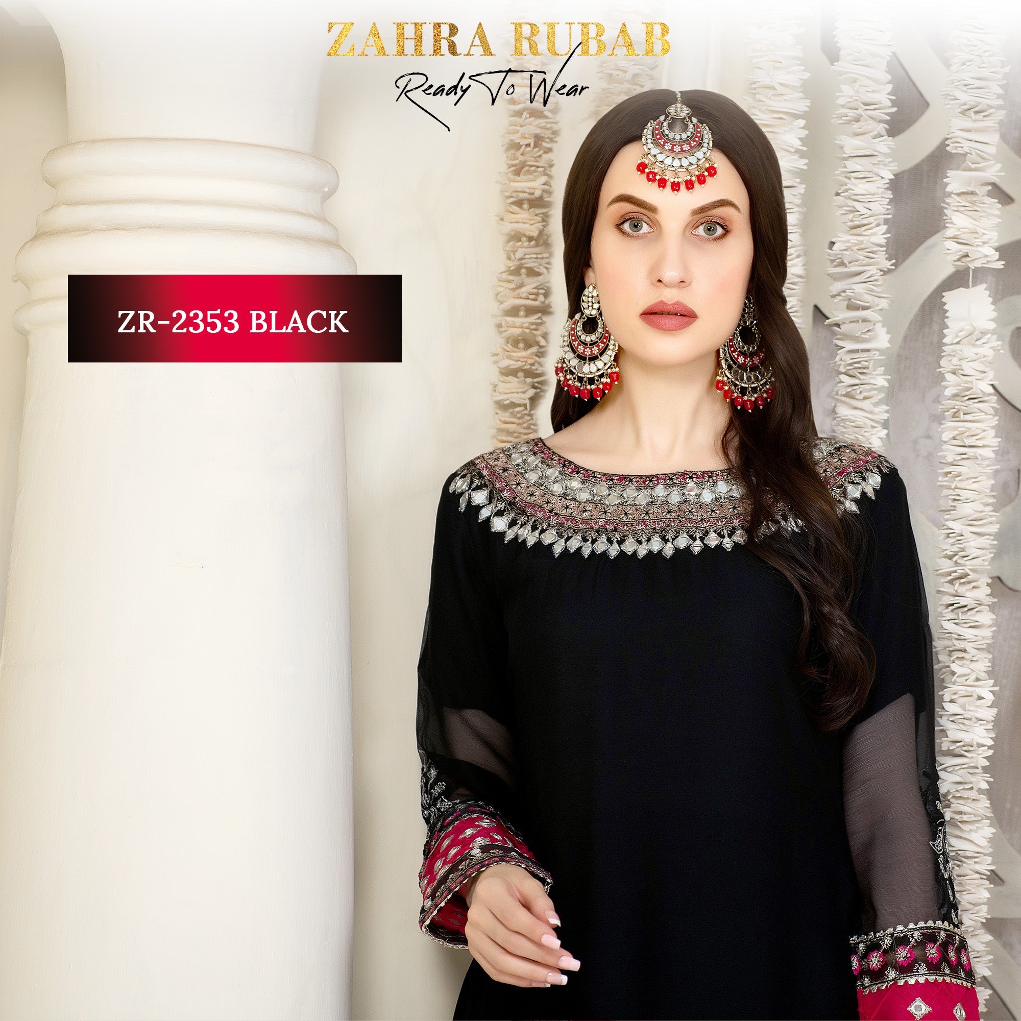 ZR-2353 Black Chiffon Dress Zahra Rubab fresh