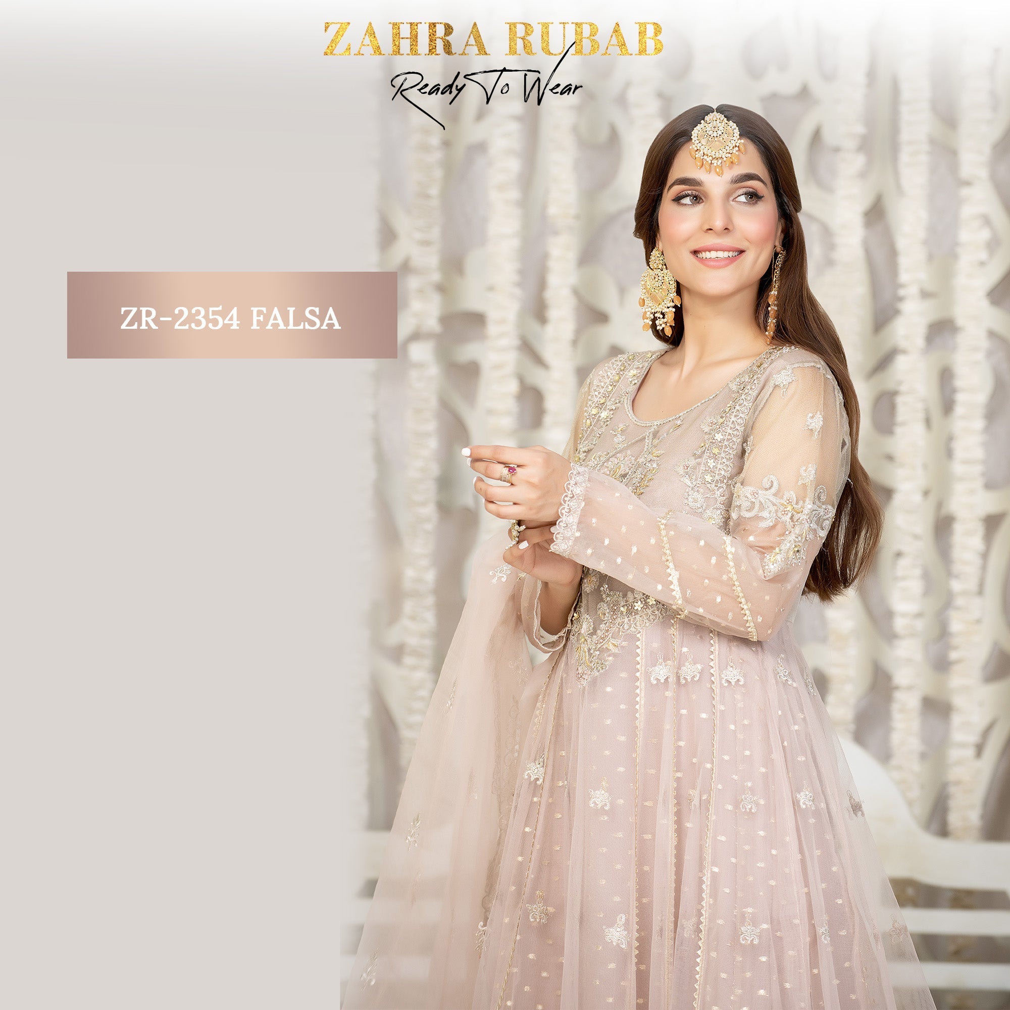 ZR-2354 Falsa, Feroza, Grey & White Maxi Dress Zahra Rubab fresh