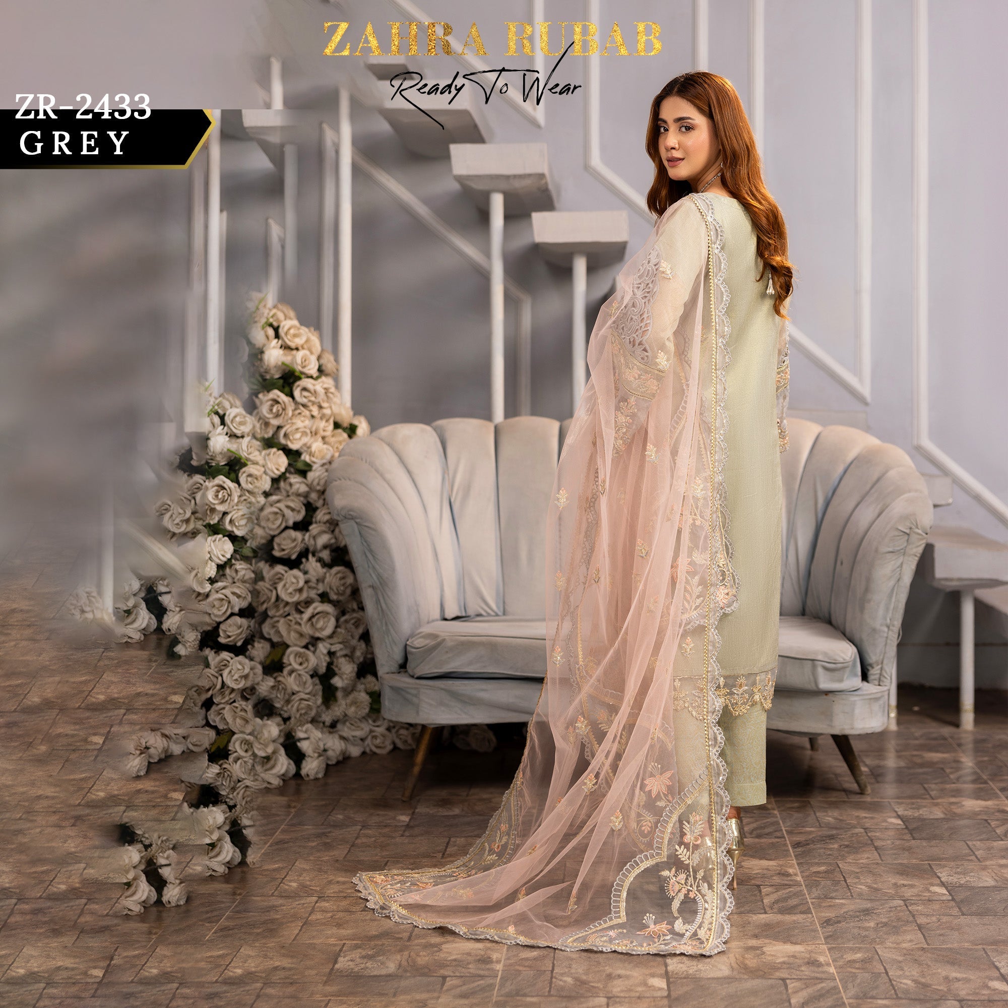 ZR - 2433 Grey Zahra Rubab Gul Mohar