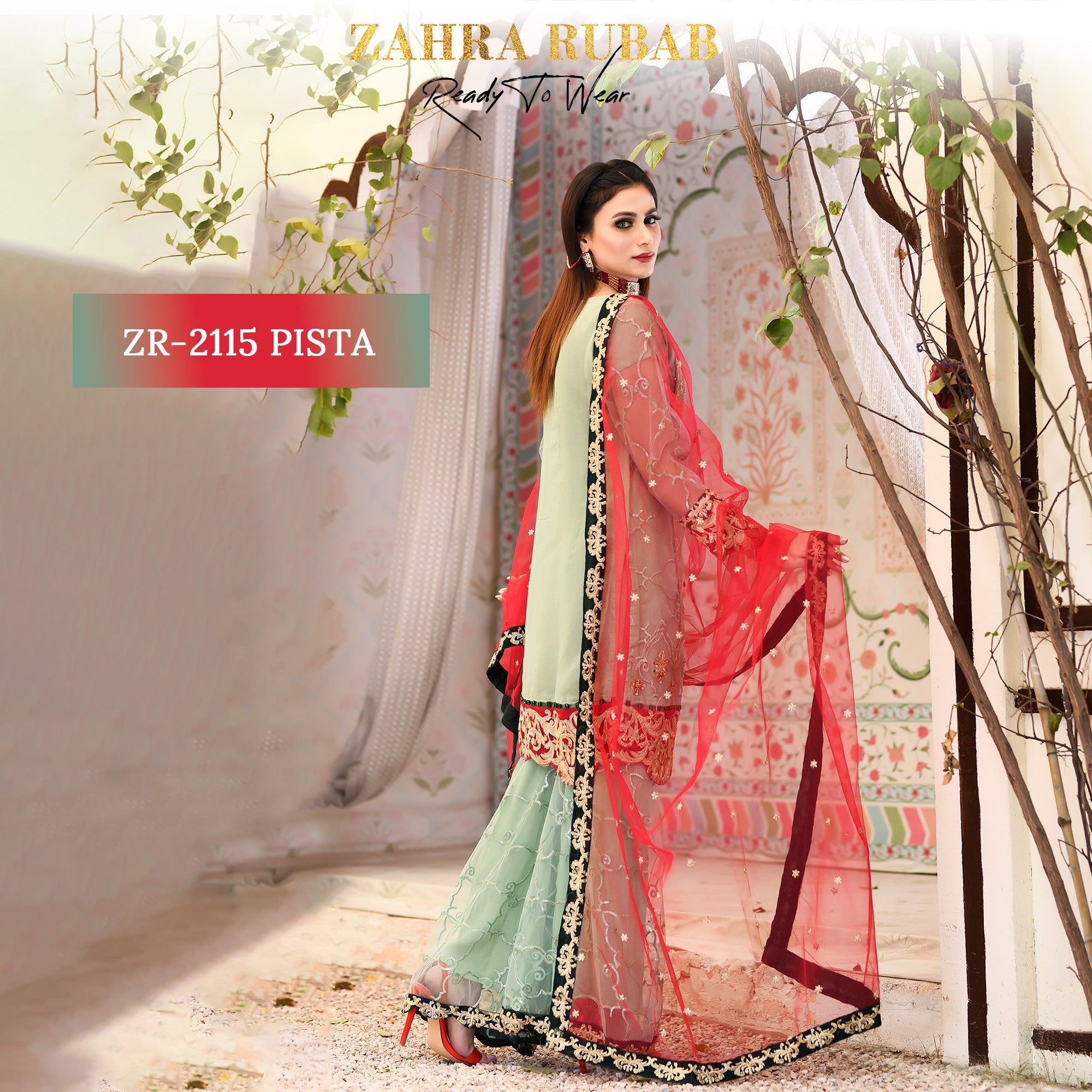 ZR-2115 Coffee, Pink, Pista Zahra Rubab Sale