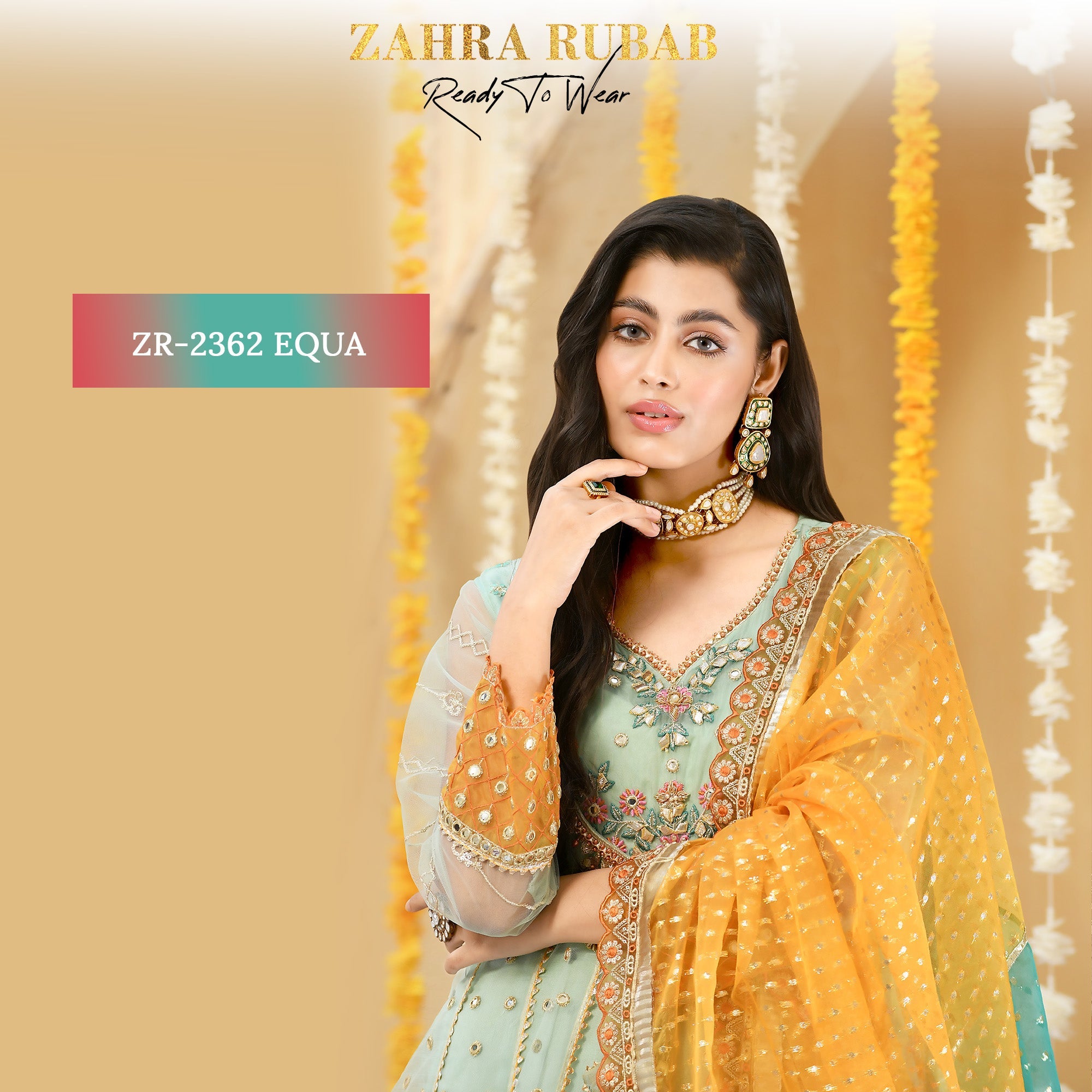 ZR-2362 Aqua, Mehndi Maxi Dress Zahra Rubab fresh