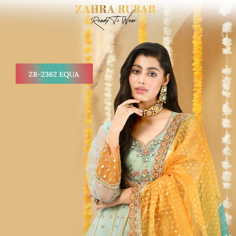 ZR-2362 Aqua, Mehndi Maxi Dress – Zahra Rubab