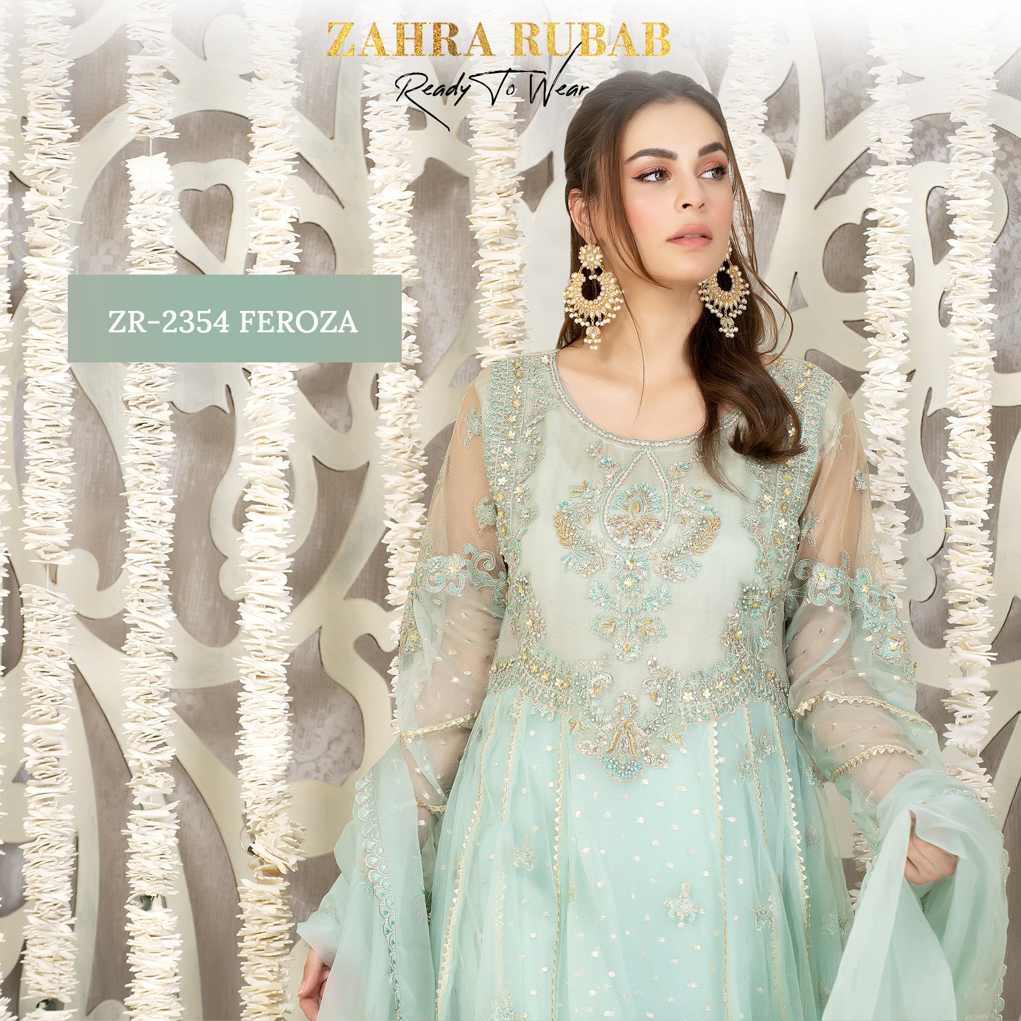 ZR-2354 Falsa, Feroza, Grey & White Maxi Dress Zahra Rubab fresh