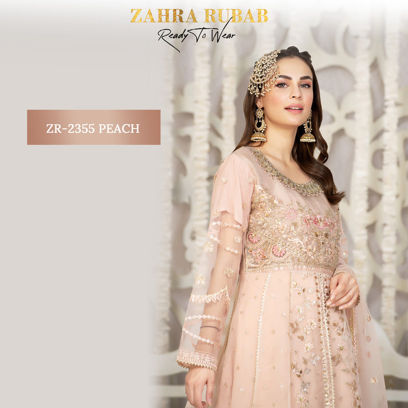 ZR-2355 Grey Peach Maxi Dress – Zahra Rubab - Main Image