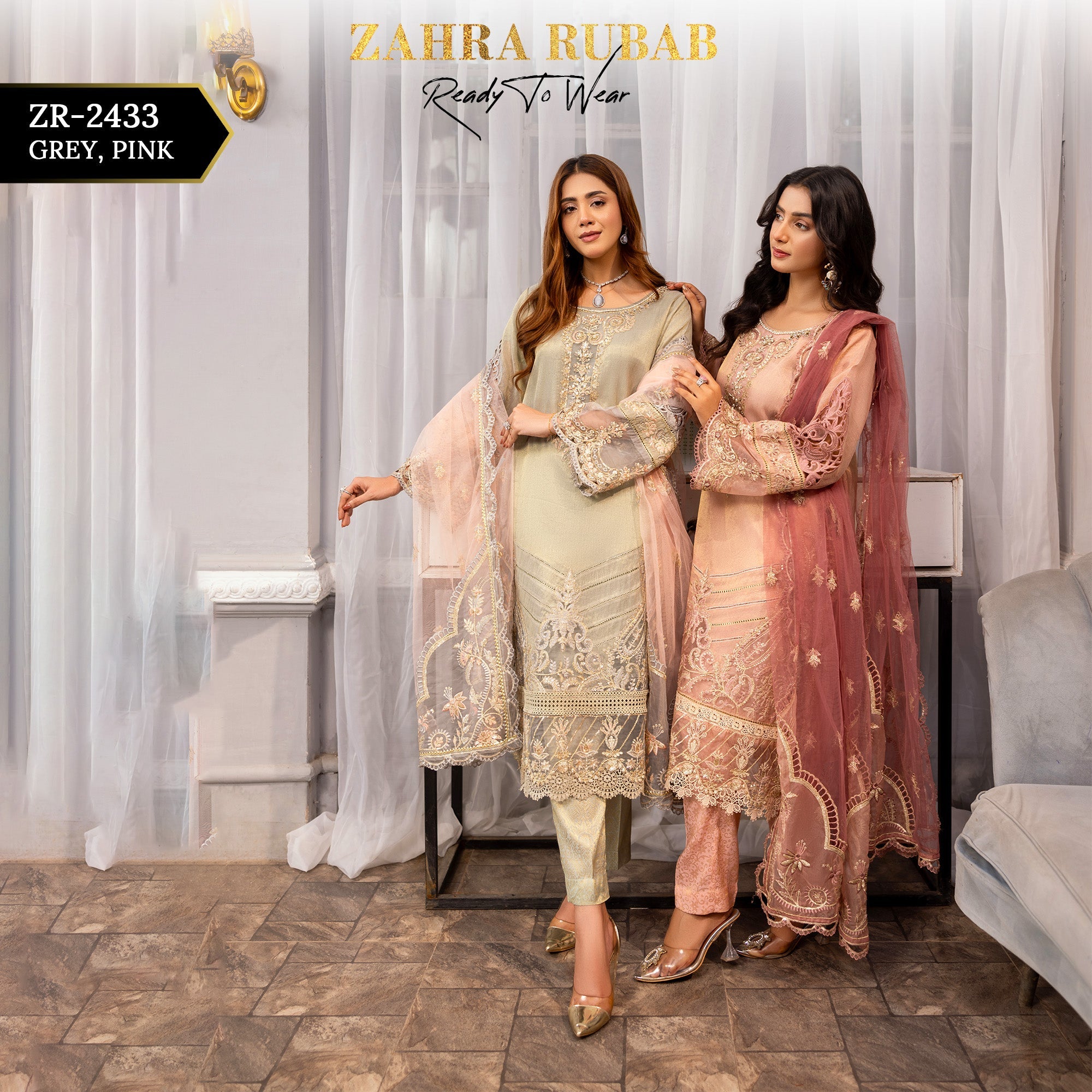 ZR - 2433 Grey Zahra Rubab Gul Mohar