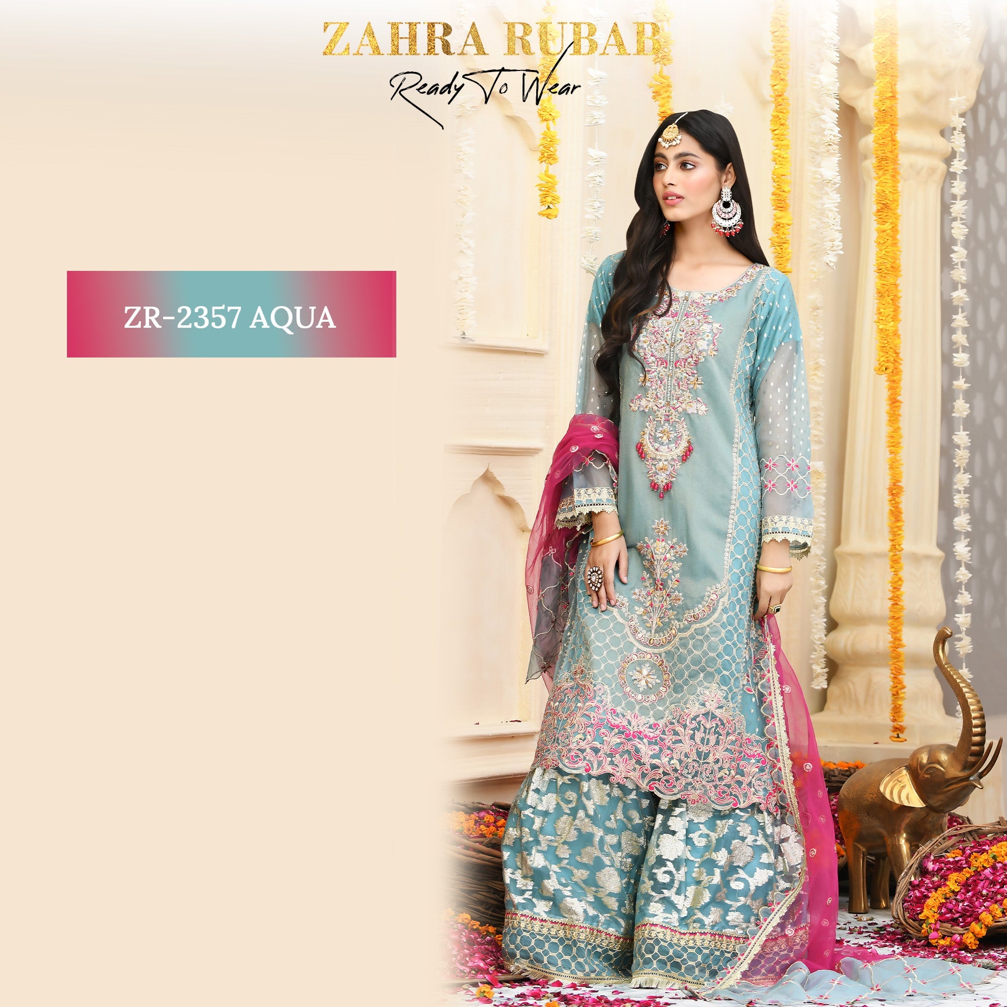 ZR-2357 Magenta & Aqua Dress Zahra Rubab fresh