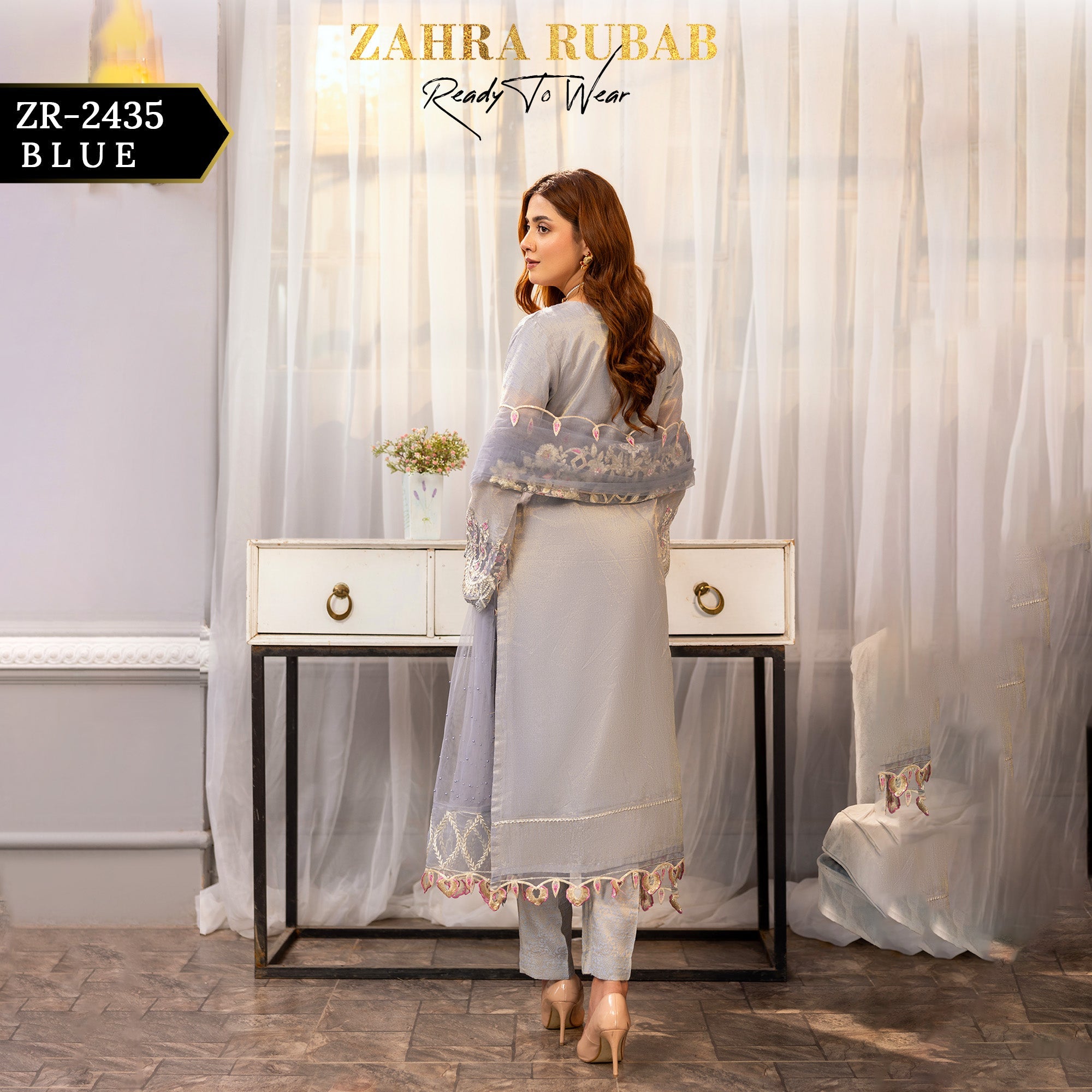 ZR - 2435 Blue Zahra Rubab Gul Mohar