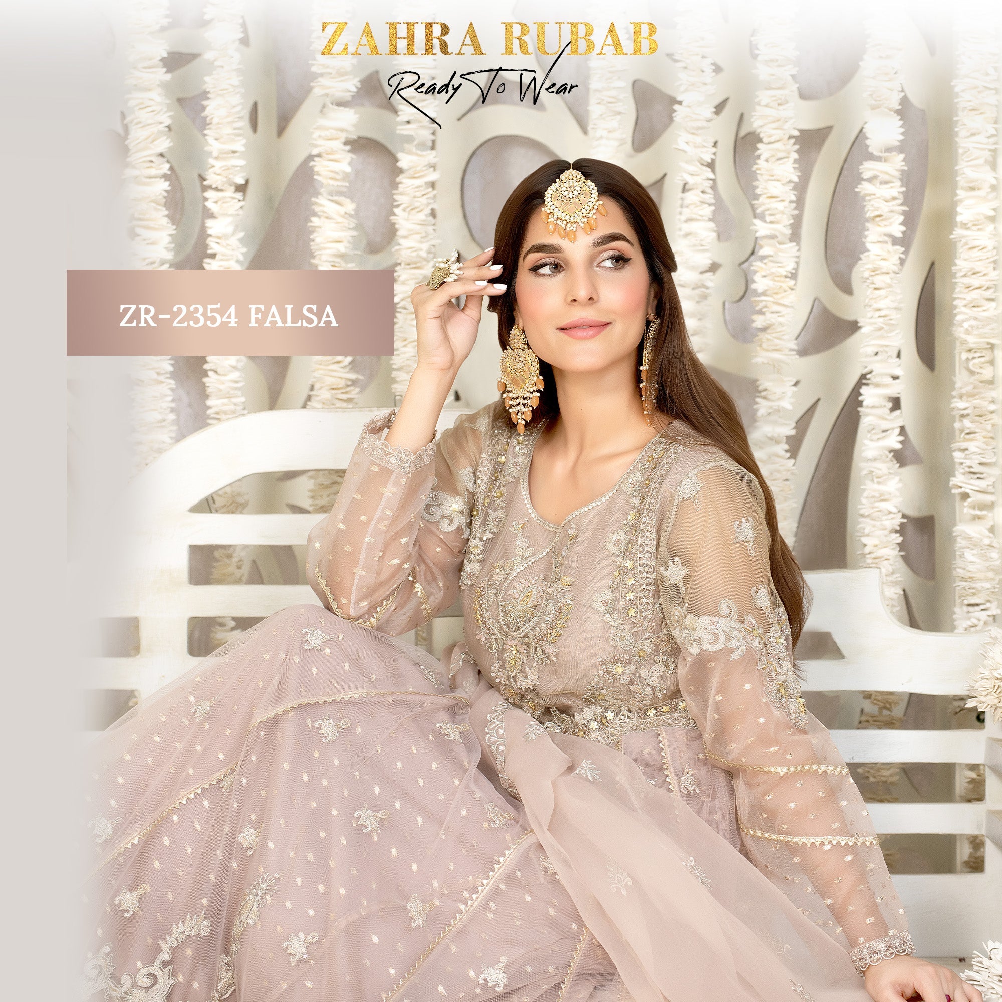 ZR-2354 Falsa, Feroza, Grey & White Maxi Dress Zahra Rubab fresh