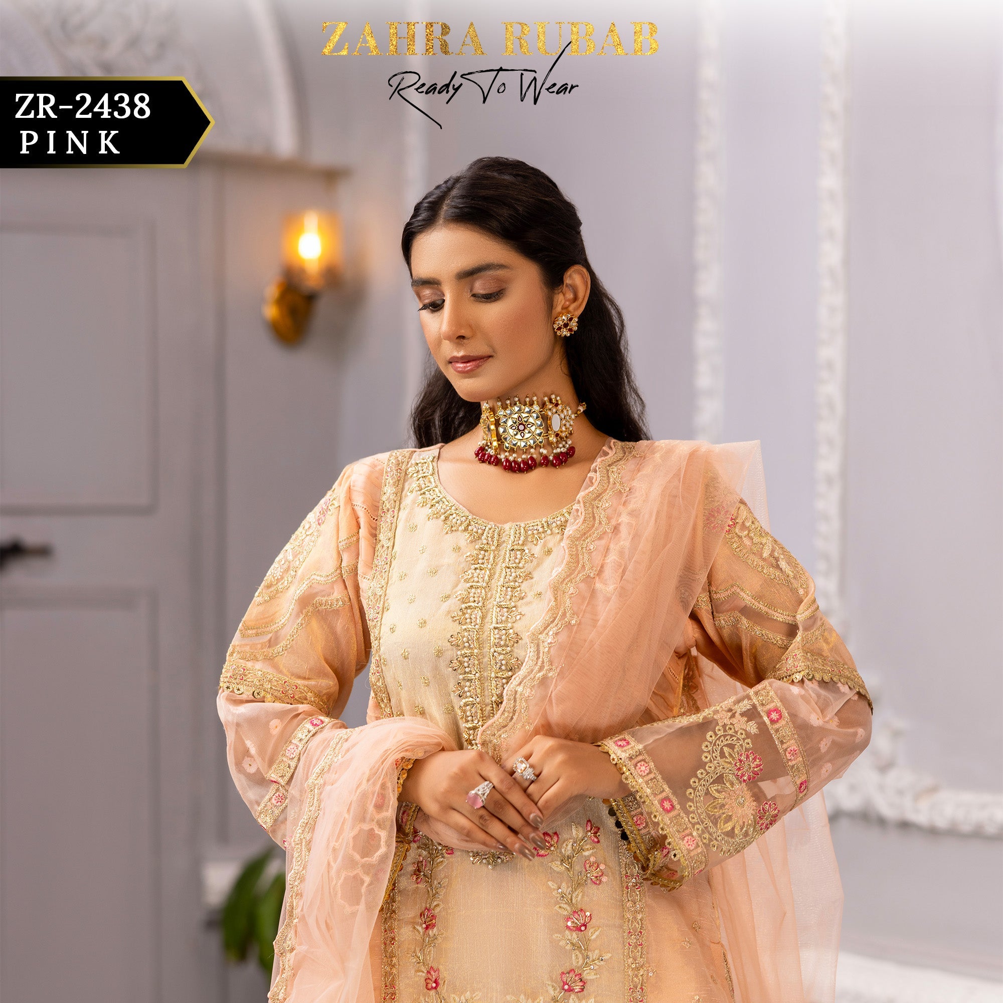 ZR - 2438 Pink, Sky Zahra Rubab Gul Mohar