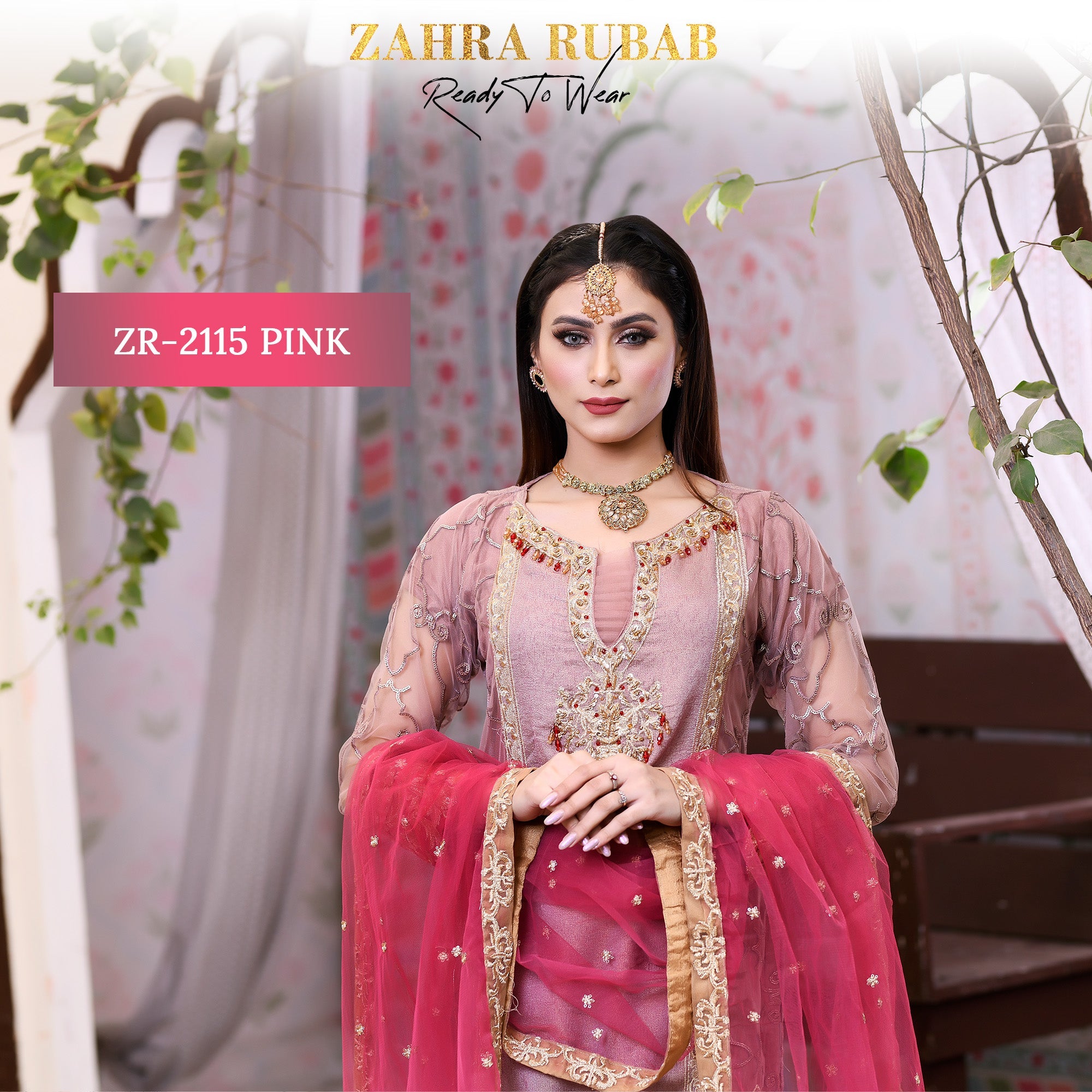 ZR-2115 Coffee, Pink, Pista Zahra Rubab Sale