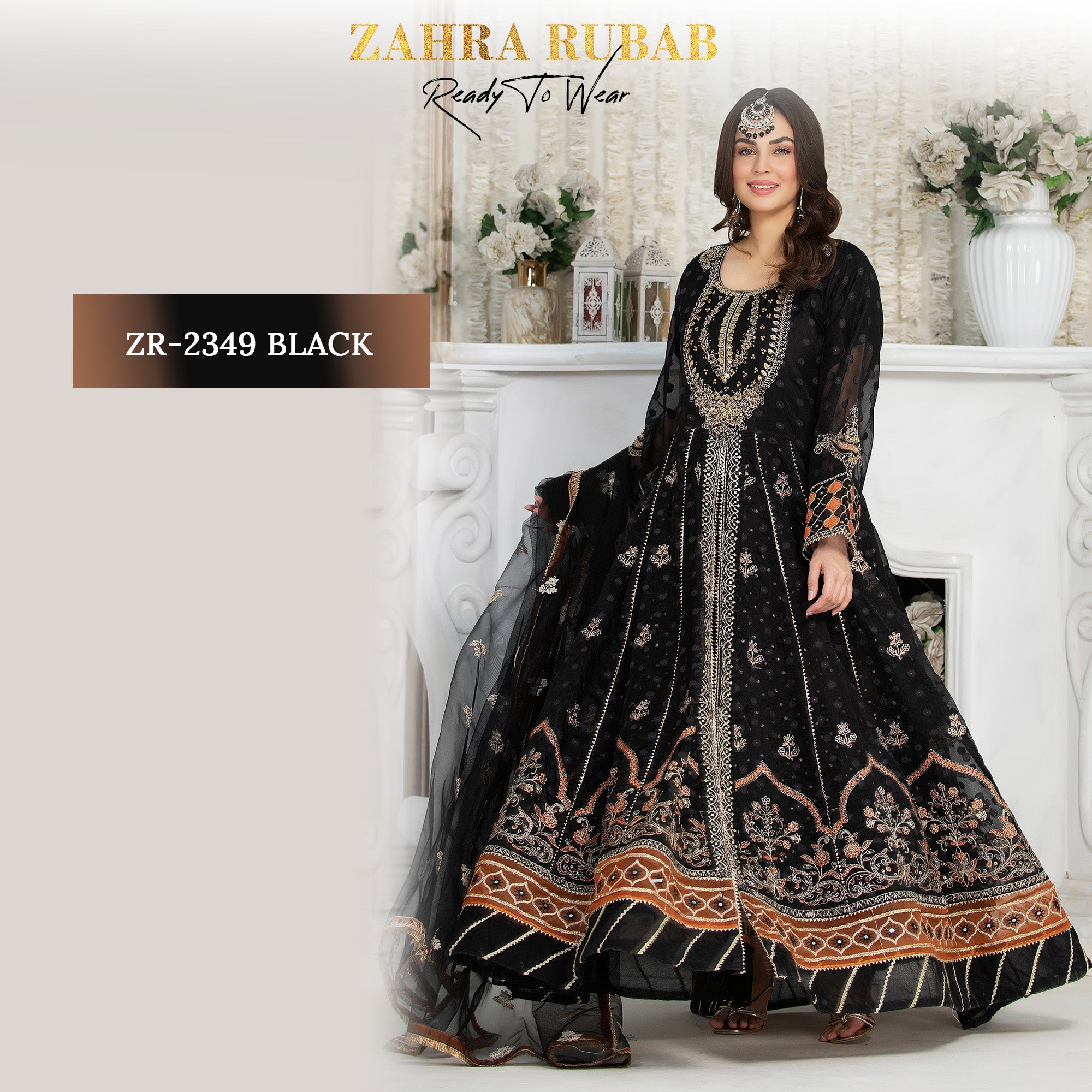 ZR-2349 Black, Mehroon, Peach Zahra Rubab