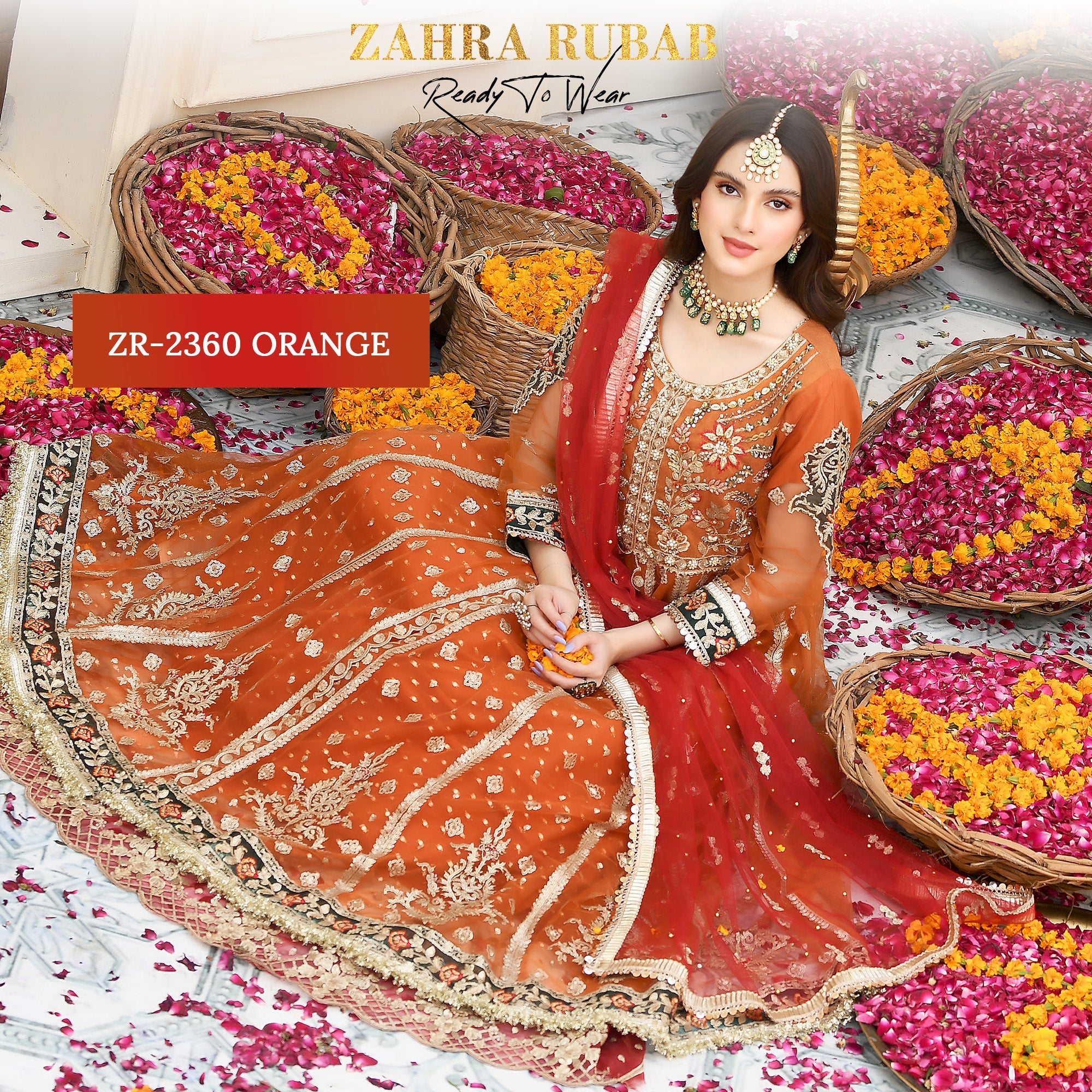 ZR-2360 Orange Maxi Dress Zahra Rubab fresh