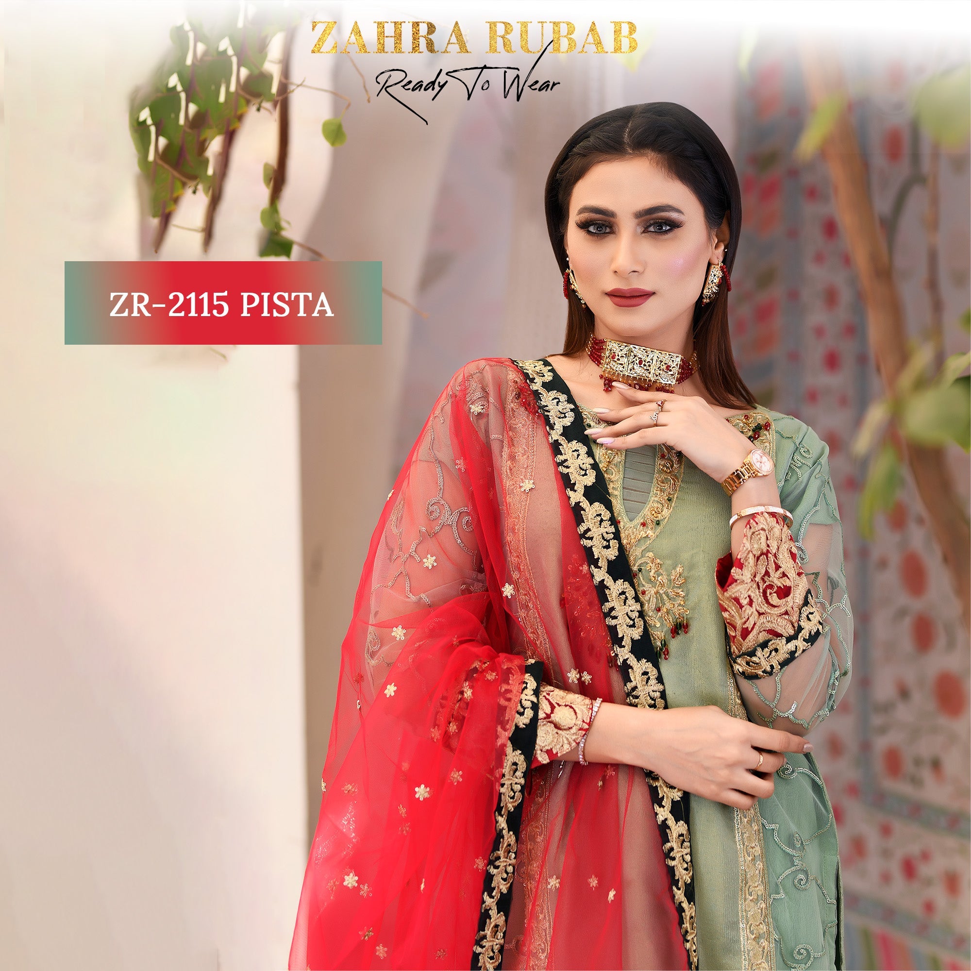 ZR-2115 Coffee, Pink, Pista Zahra Rubab Sale