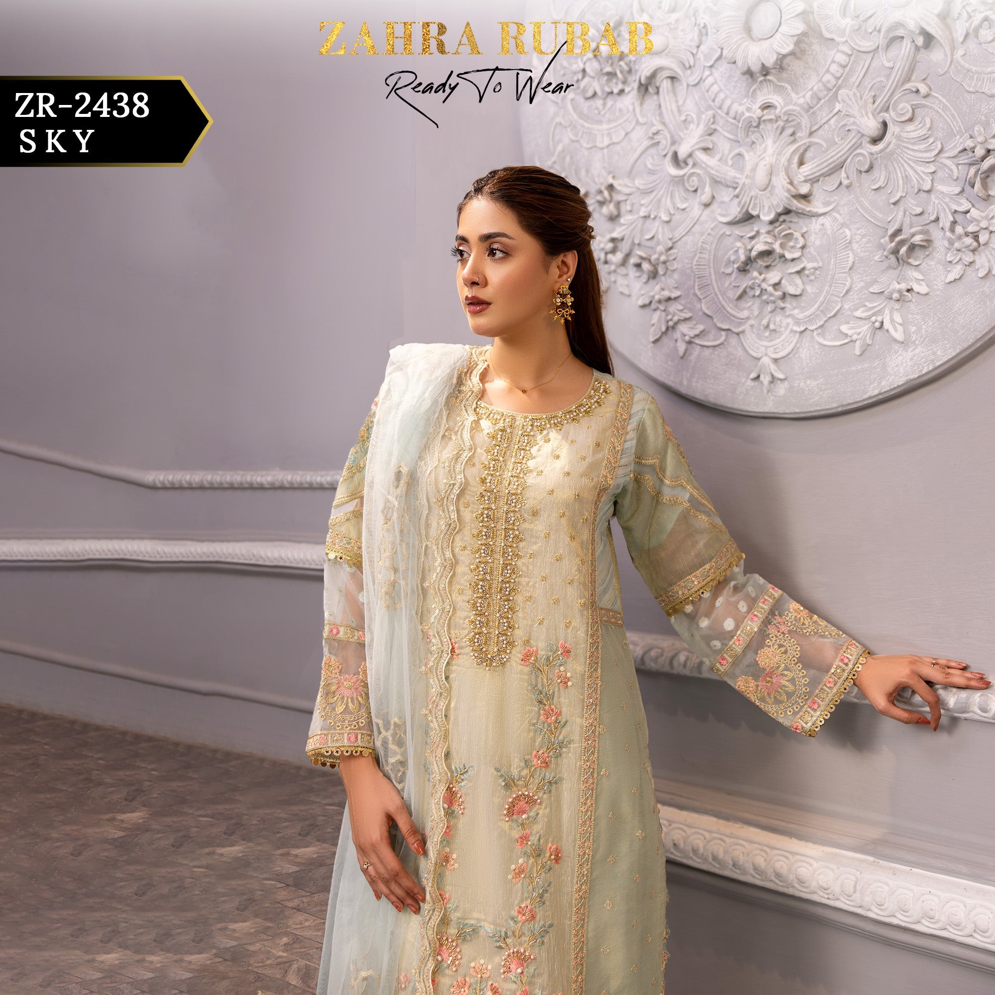 ZR - 2438 Pink, Sky Zahra Rubab Gul Mohar