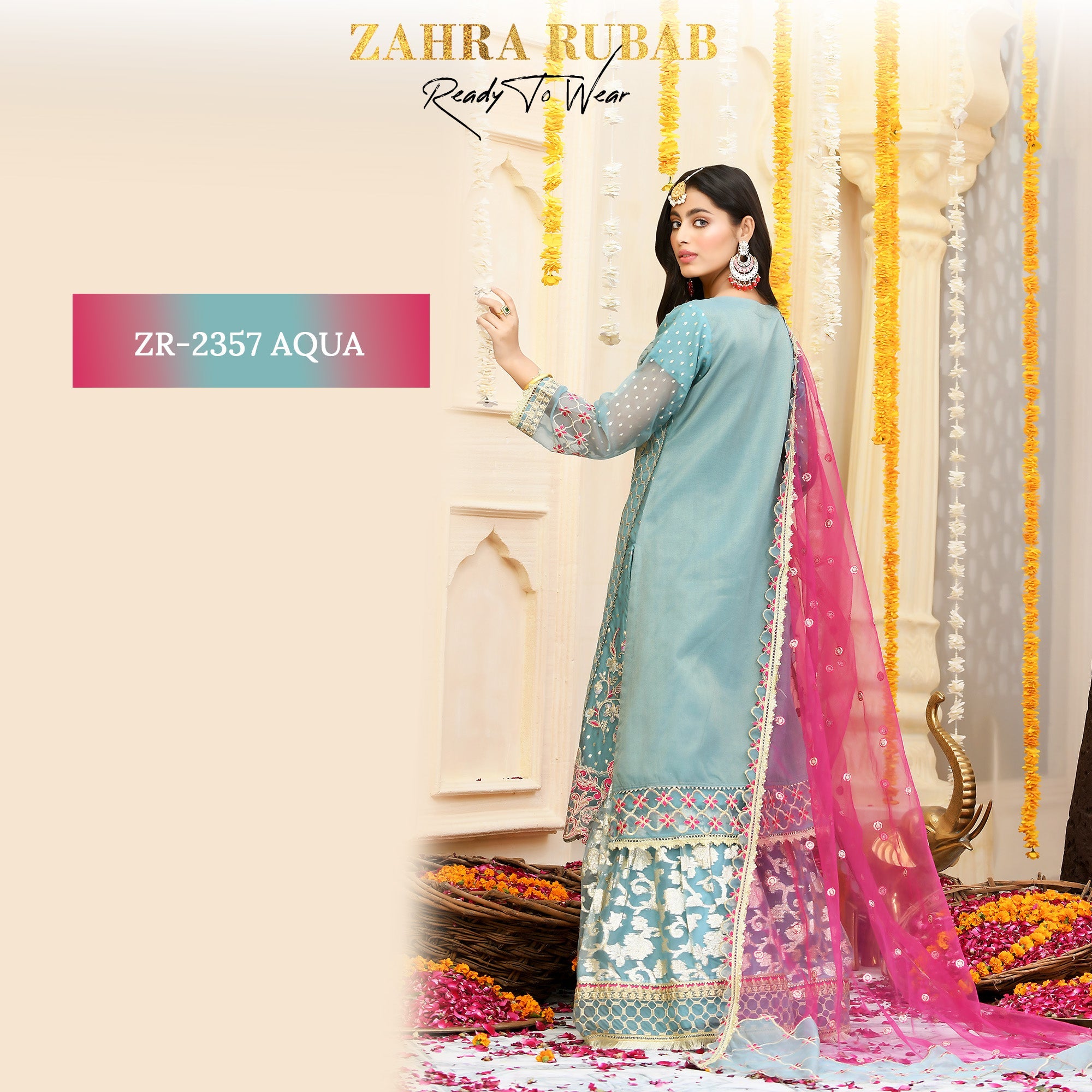 ZR-2357 Magenta & Aqua Dress Zahra Rubab fresh