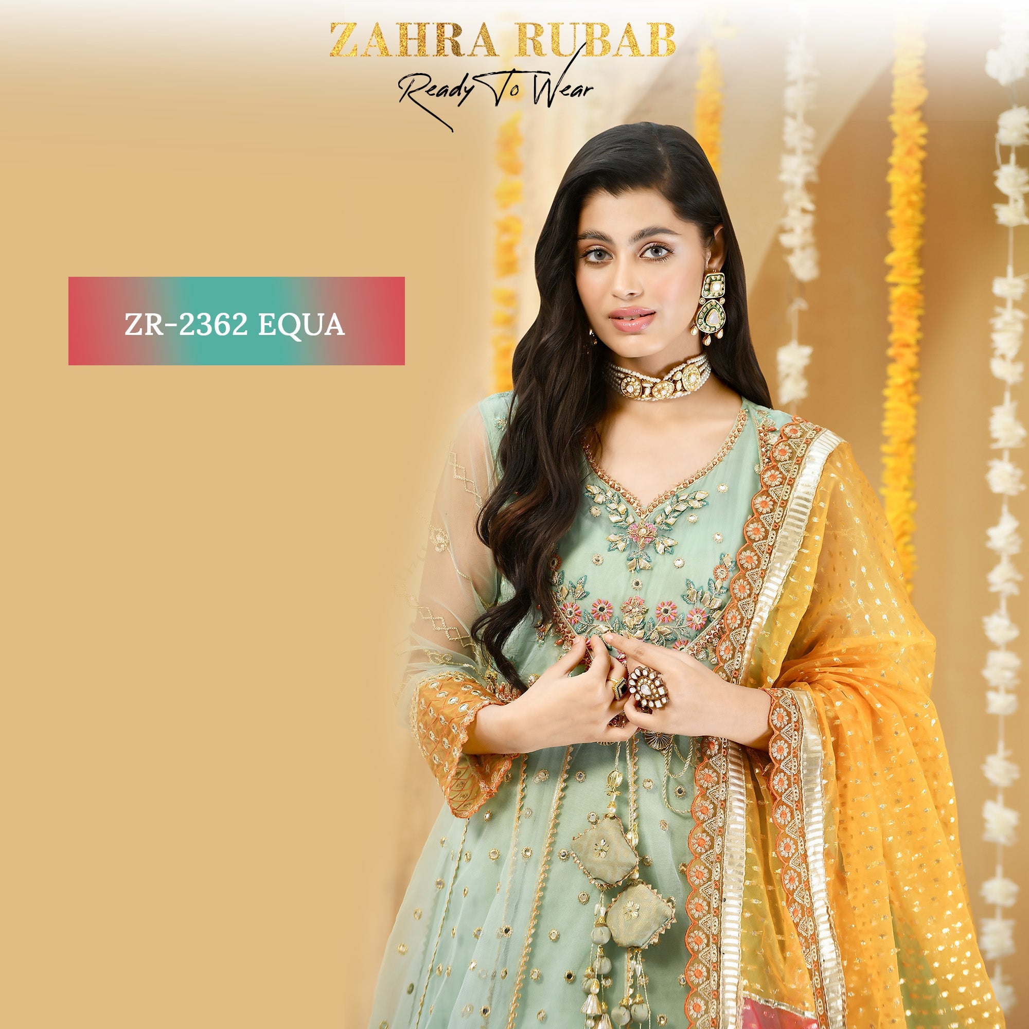 ZR-2362 Aqua, Mehndi Maxi Dress Zahra Rubab fresh