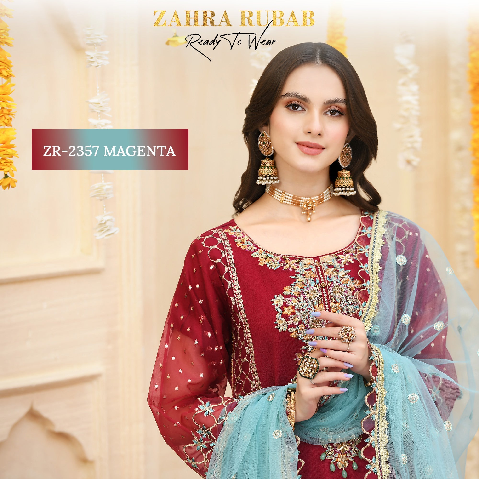 ZR-2357 Magenta & Aqua Dress Zahra Rubab fresh