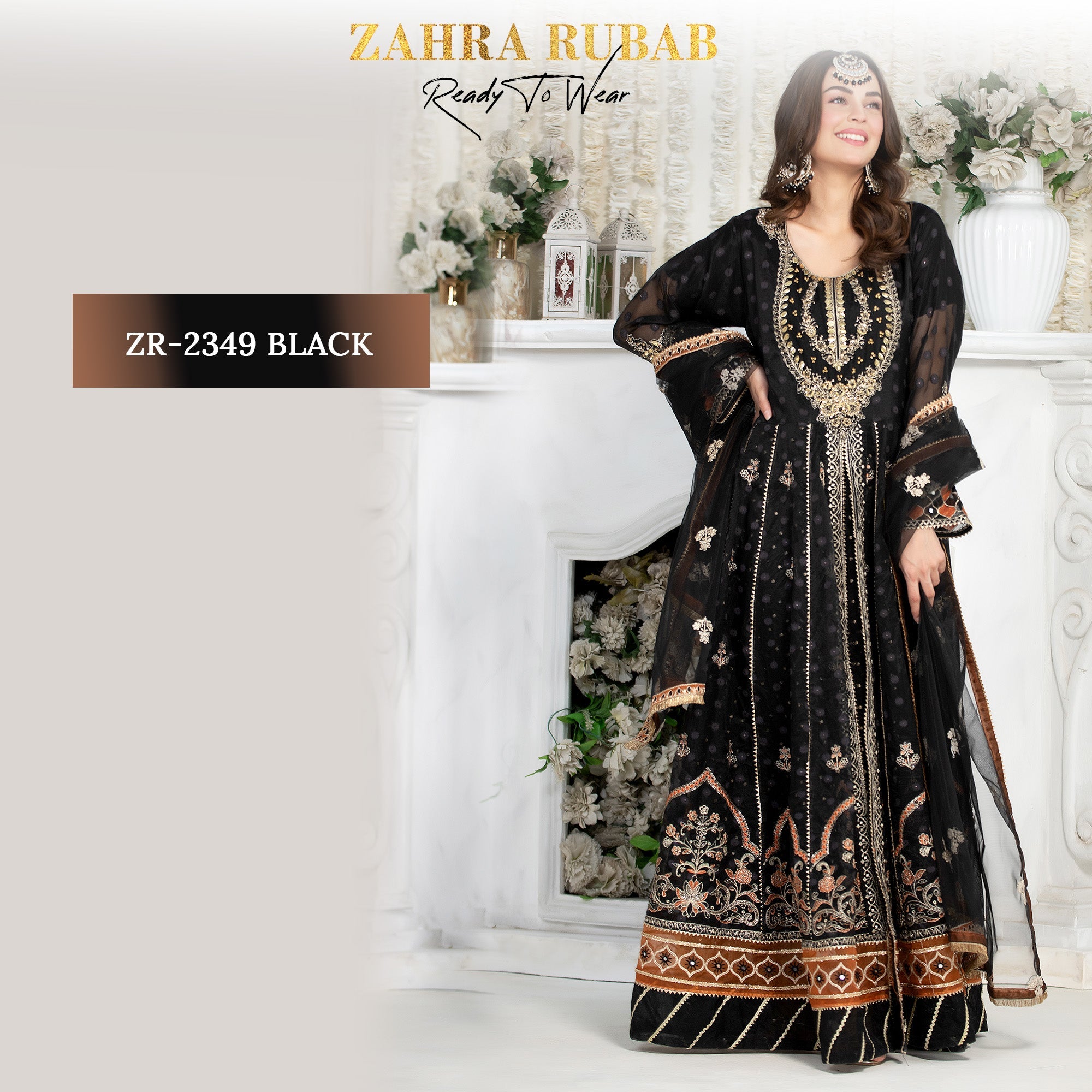 ZR-2349 Black, Mehroon, Peach Zahra Rubab
