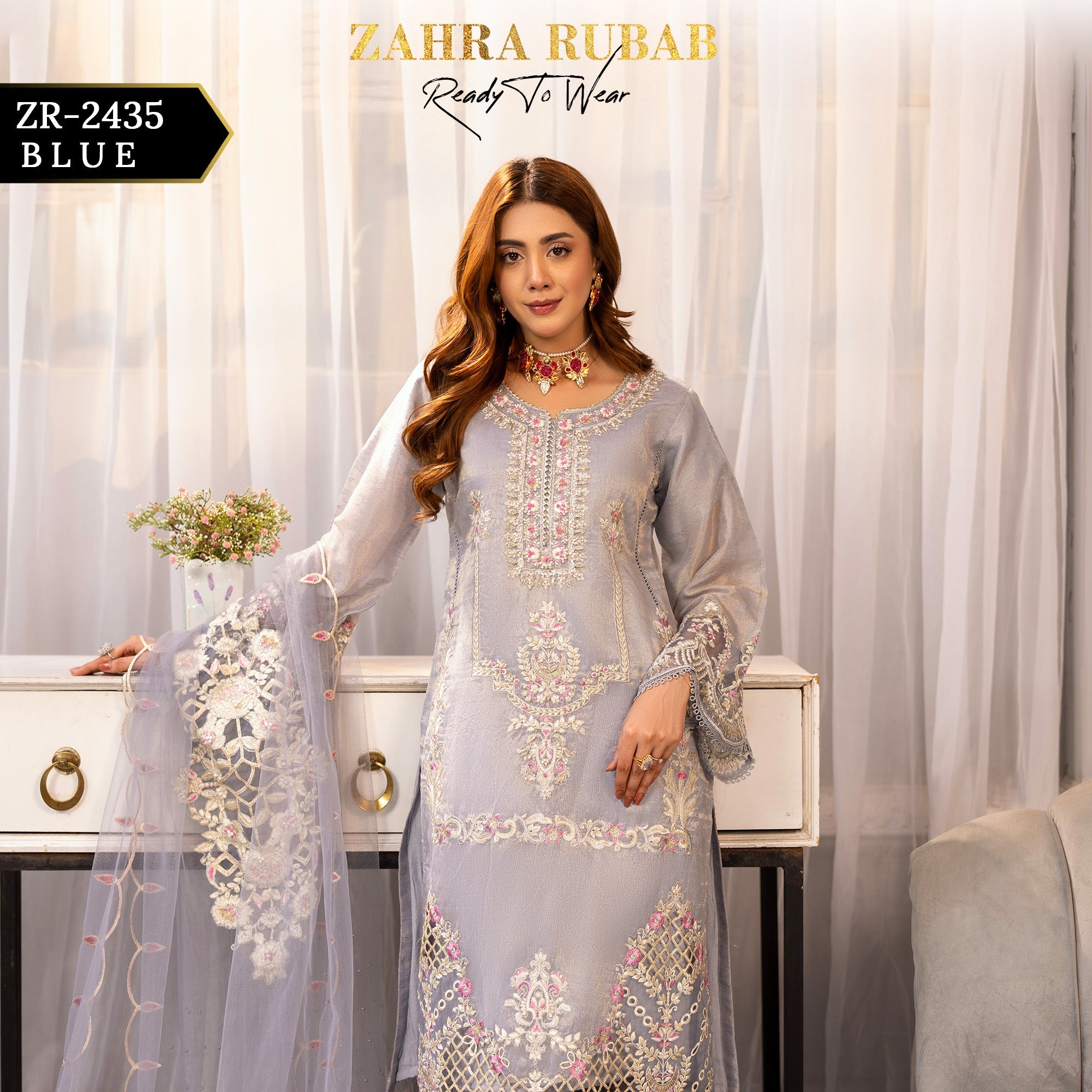 ZR - 2435 Blue Zahra Rubab Gul Mohar
