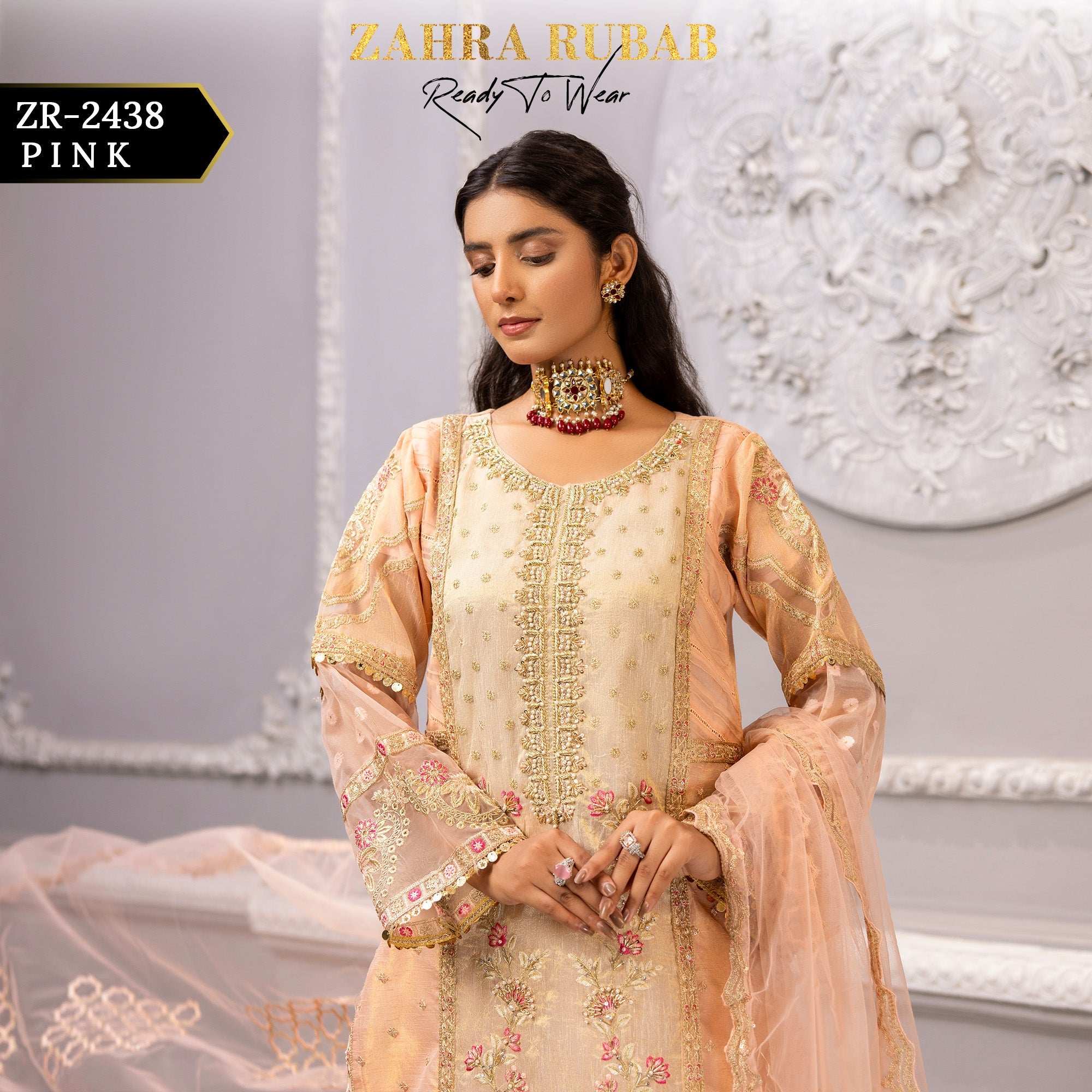 ZR - 2438 Pink, Sky Zahra Rubab Gul Mohar